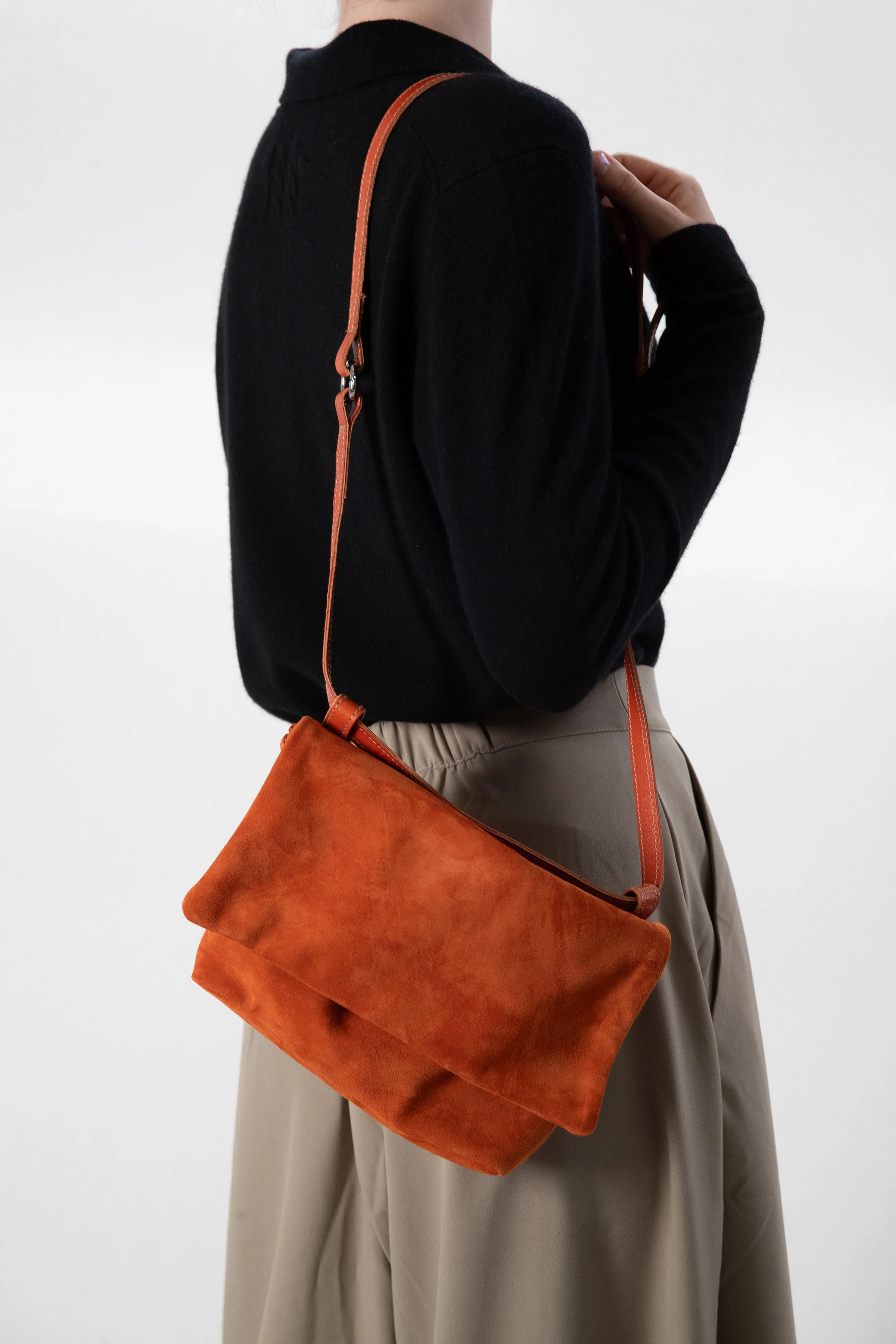 Harpers Emporium Italian Leather Double Zip Bag Terracotta  Suede