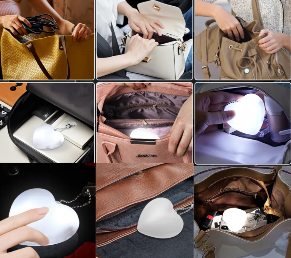 Heart or Round Shaped LED Purse Light