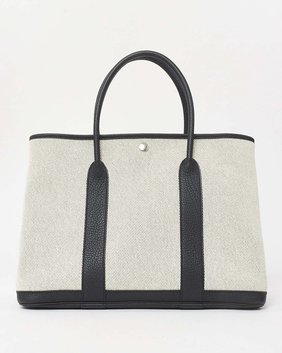 Hermès Cream Canvas & Black Leather Garden Party 36 Tote Bag