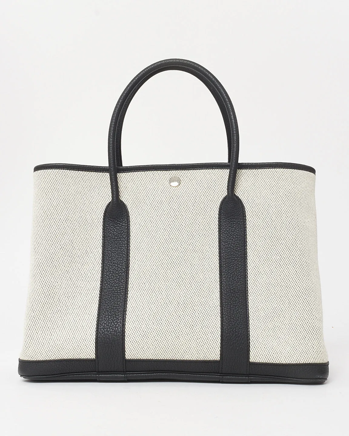 Hermès Cream Canvas & Black Leather Garden Party 36 Tote Bag
