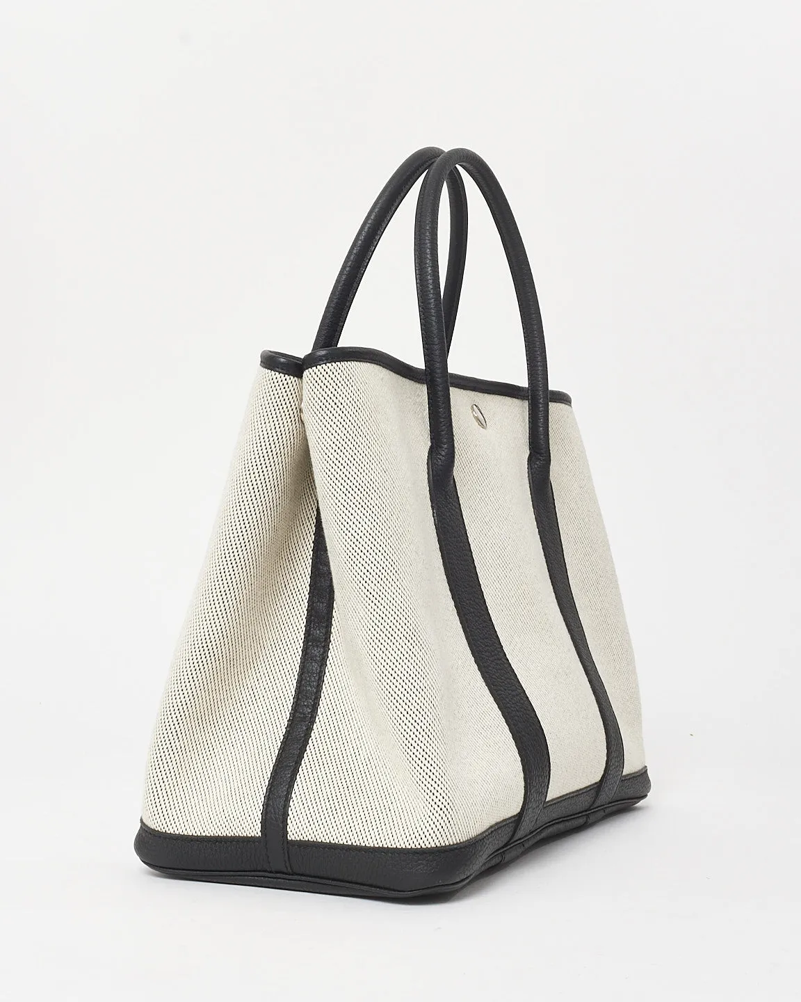 Hermès Cream Canvas & Black Leather Garden Party 36 Tote Bag