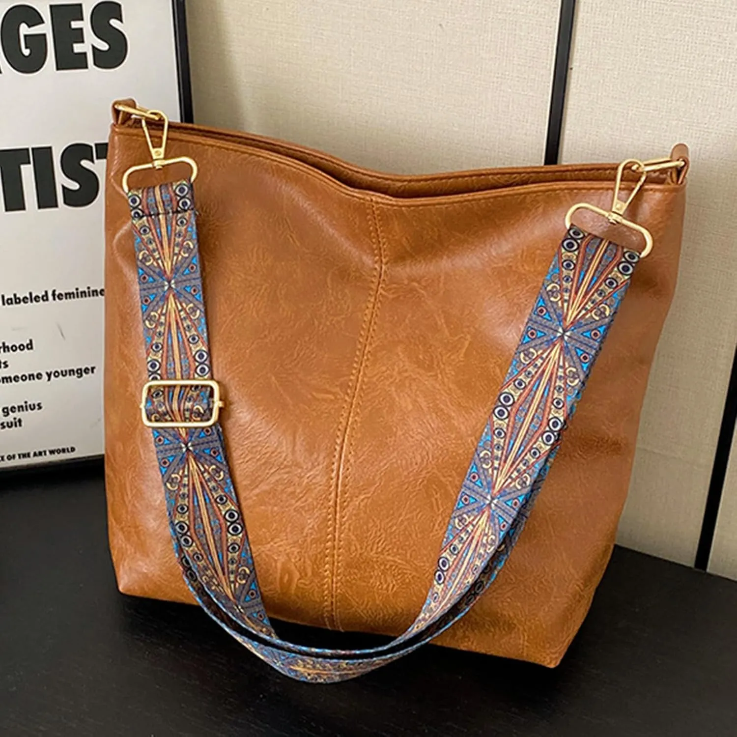 Hobo Bags for Women Crossbody Bag Guitar Strap Purse Vegan Leather Shoulder Handbags Boho Purses Tote Bucket Bag