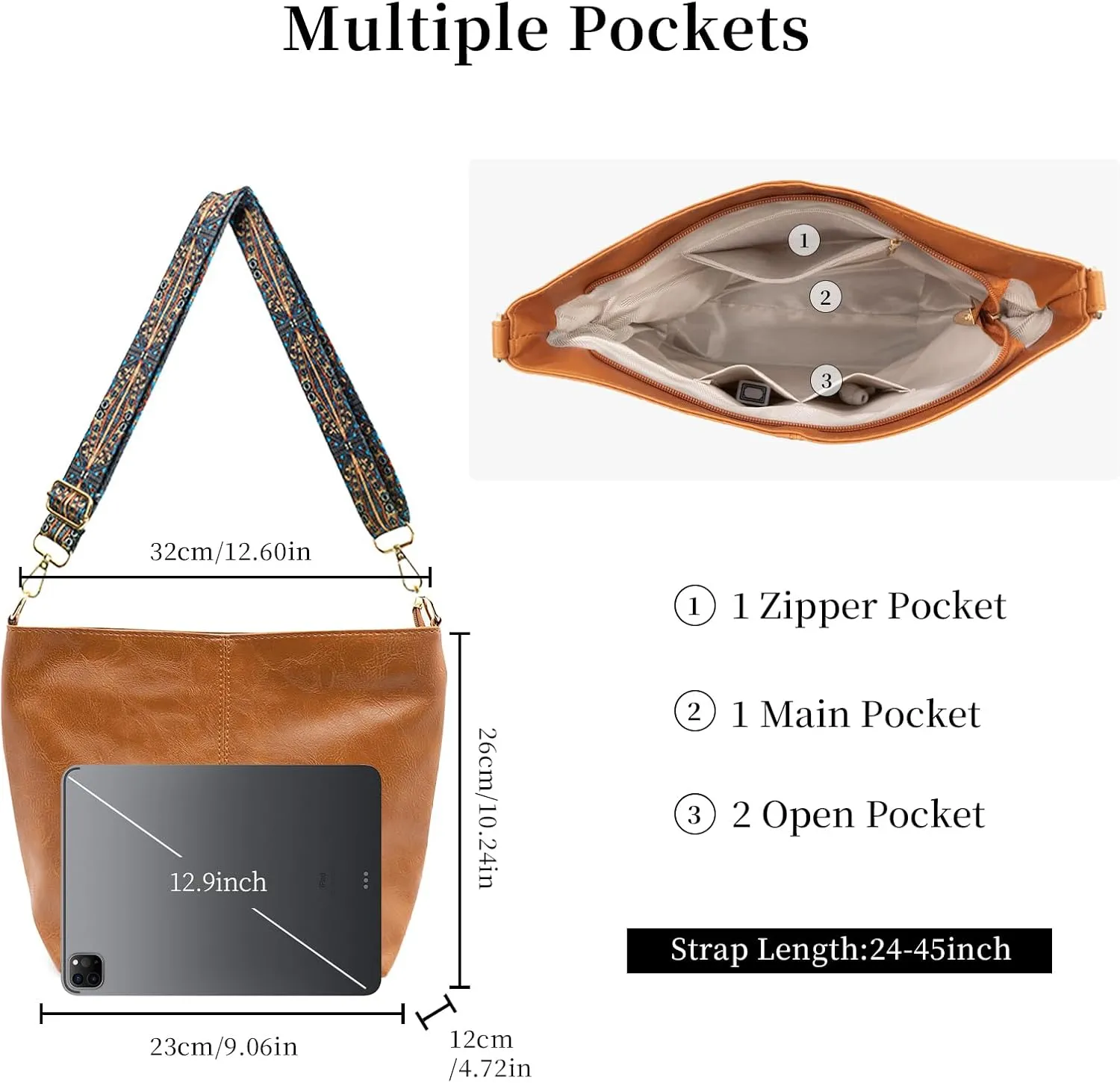 Hobo Bags for Women Crossbody Bag Guitar Strap Purse Vegan Leather Shoulder Handbags Boho Purses Tote Bucket Bag