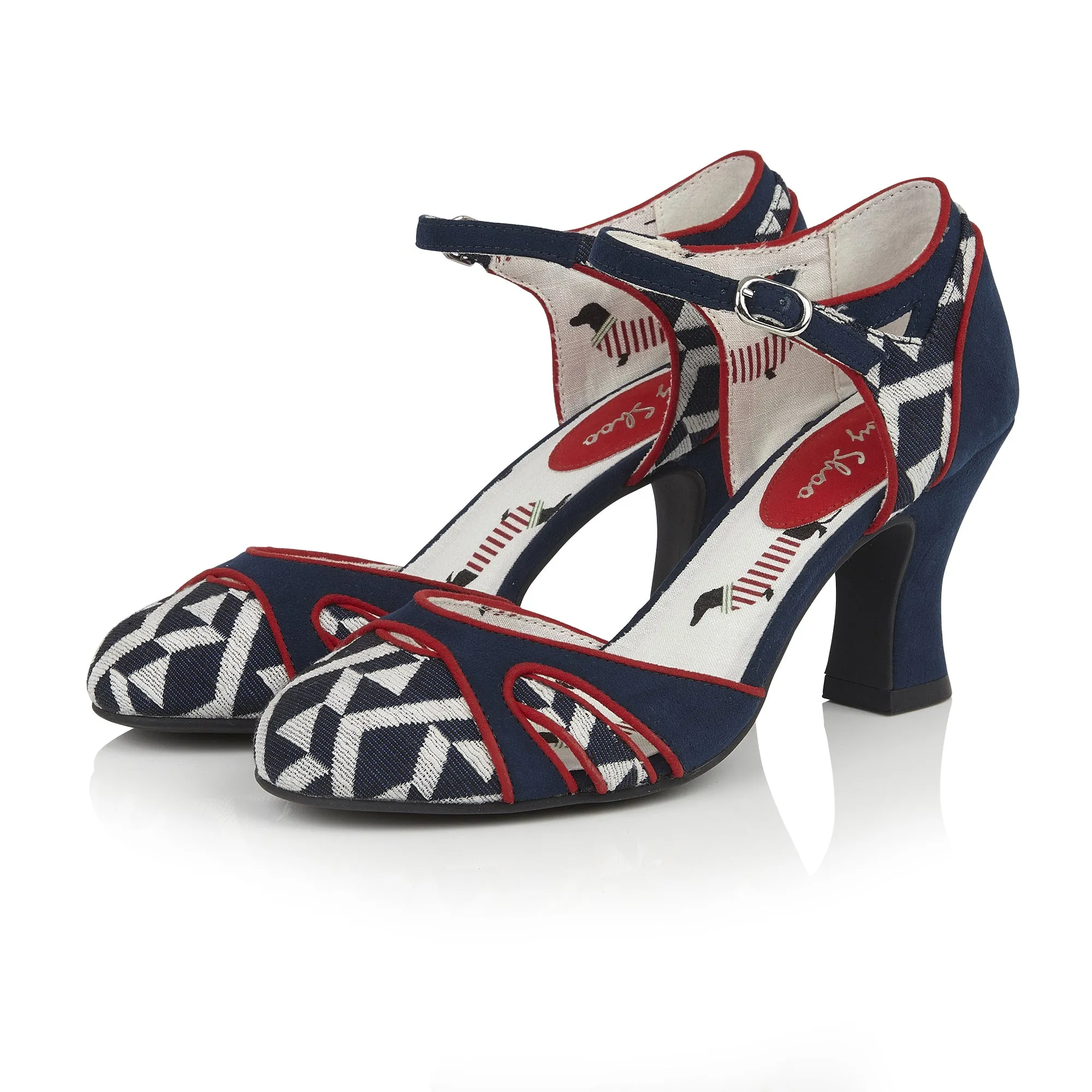Jeraldine Navy blue White Mary Jane Heels & Matching Cancun large Bag by Ruby Shoo