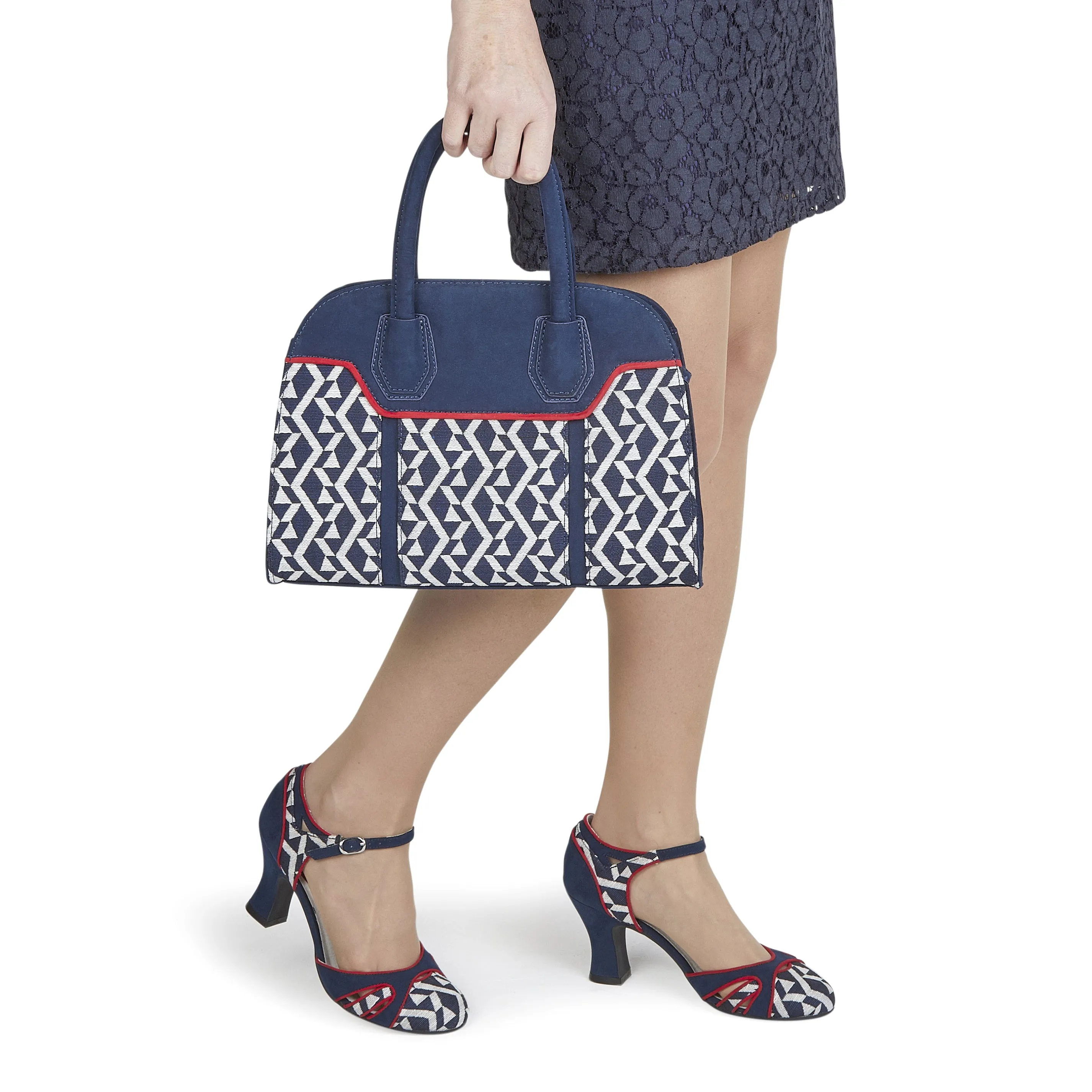 Jeraldine Navy blue White Mary Jane Heels & Matching Cancun large Bag by Ruby Shoo