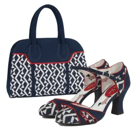 Jeraldine Navy blue White Mary Jane Heels & Matching Cancun large Bag by Ruby Shoo
