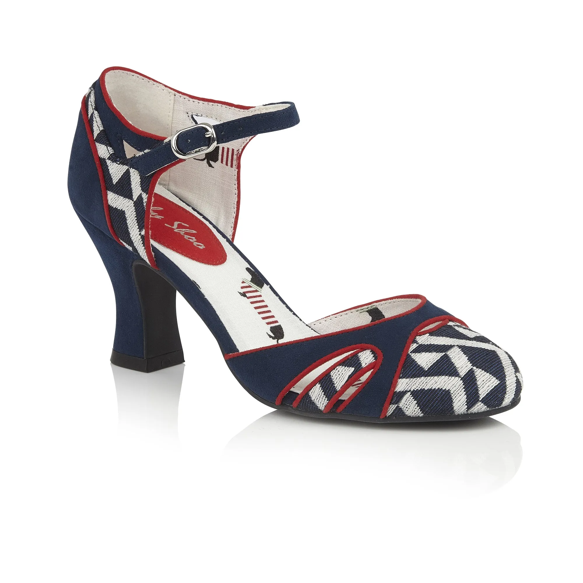 Jeraldine Navy blue White Mary Jane Heels & Matching Cancun large Bag by Ruby Shoo