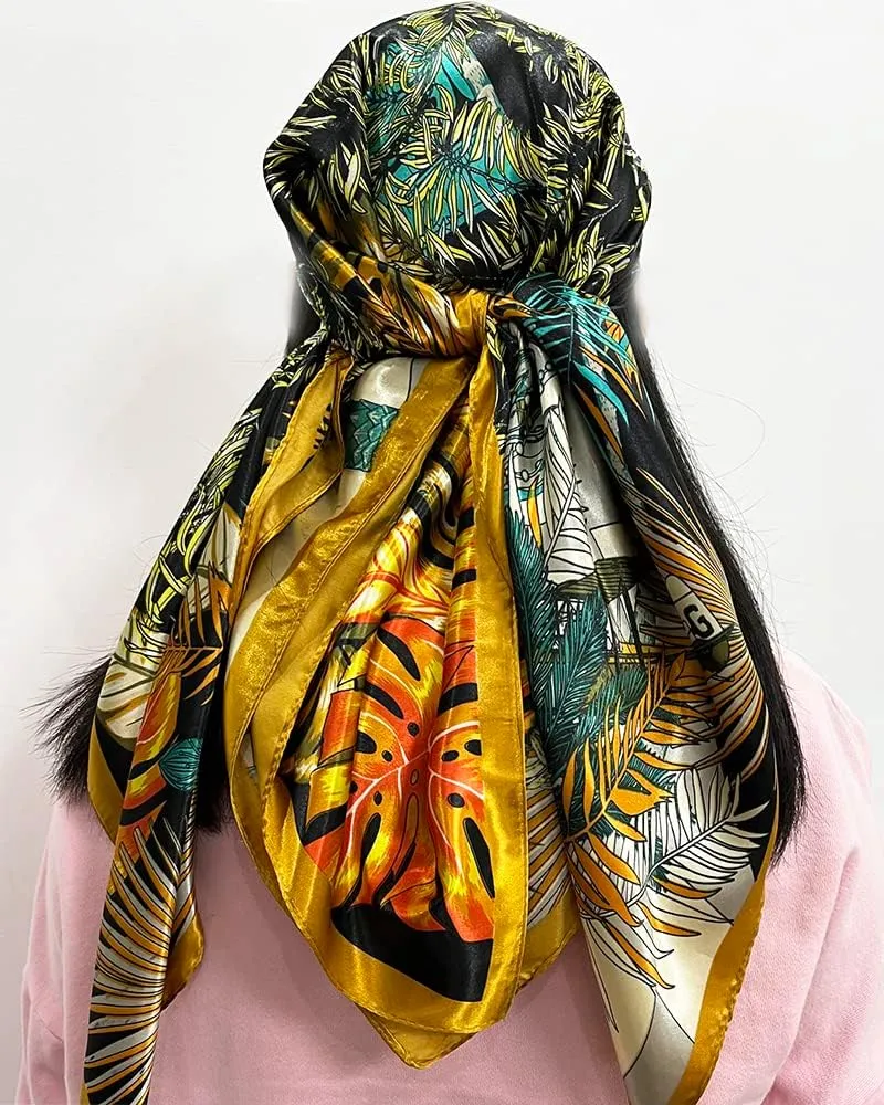 Julunar Silk Like Head Scarf for Women - Satin Large Hair Scarves - 35" Square Silk Hair Wrap for Sleeping with Gift Packed
