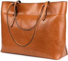 Kattee Vintage Genuine Leather Tote Shoulder Bag for Women Satchel Handbag with Top Handles