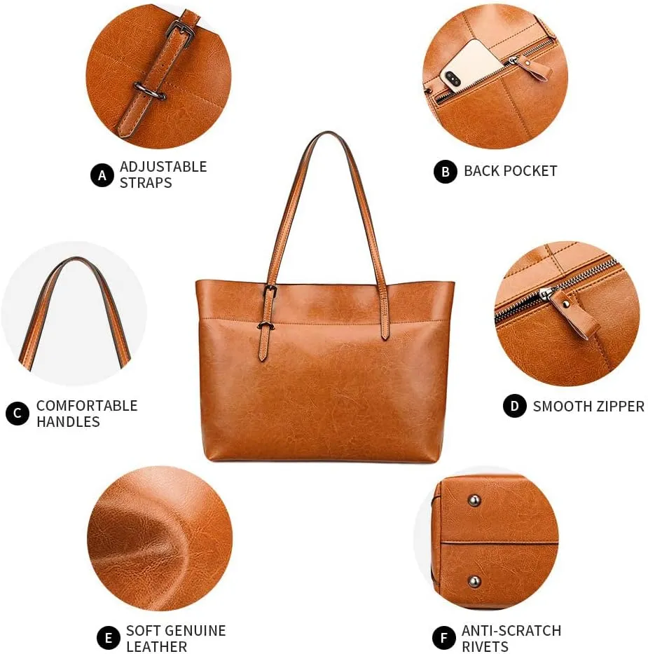 Kattee Vintage Genuine Leather Tote Shoulder Bag for Women Satchel Handbag with Top Handles