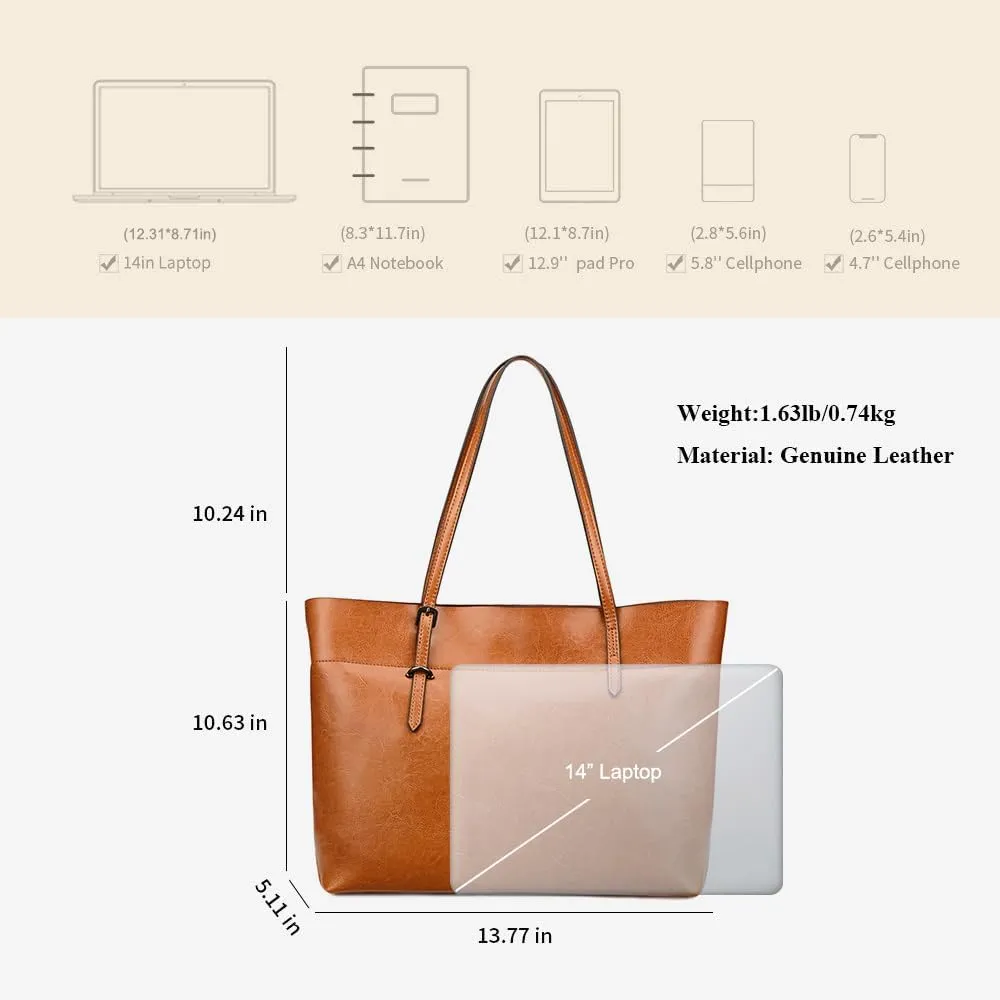 Kattee Vintage Genuine Leather Tote Shoulder Bag for Women Satchel Handbag with Top Handles