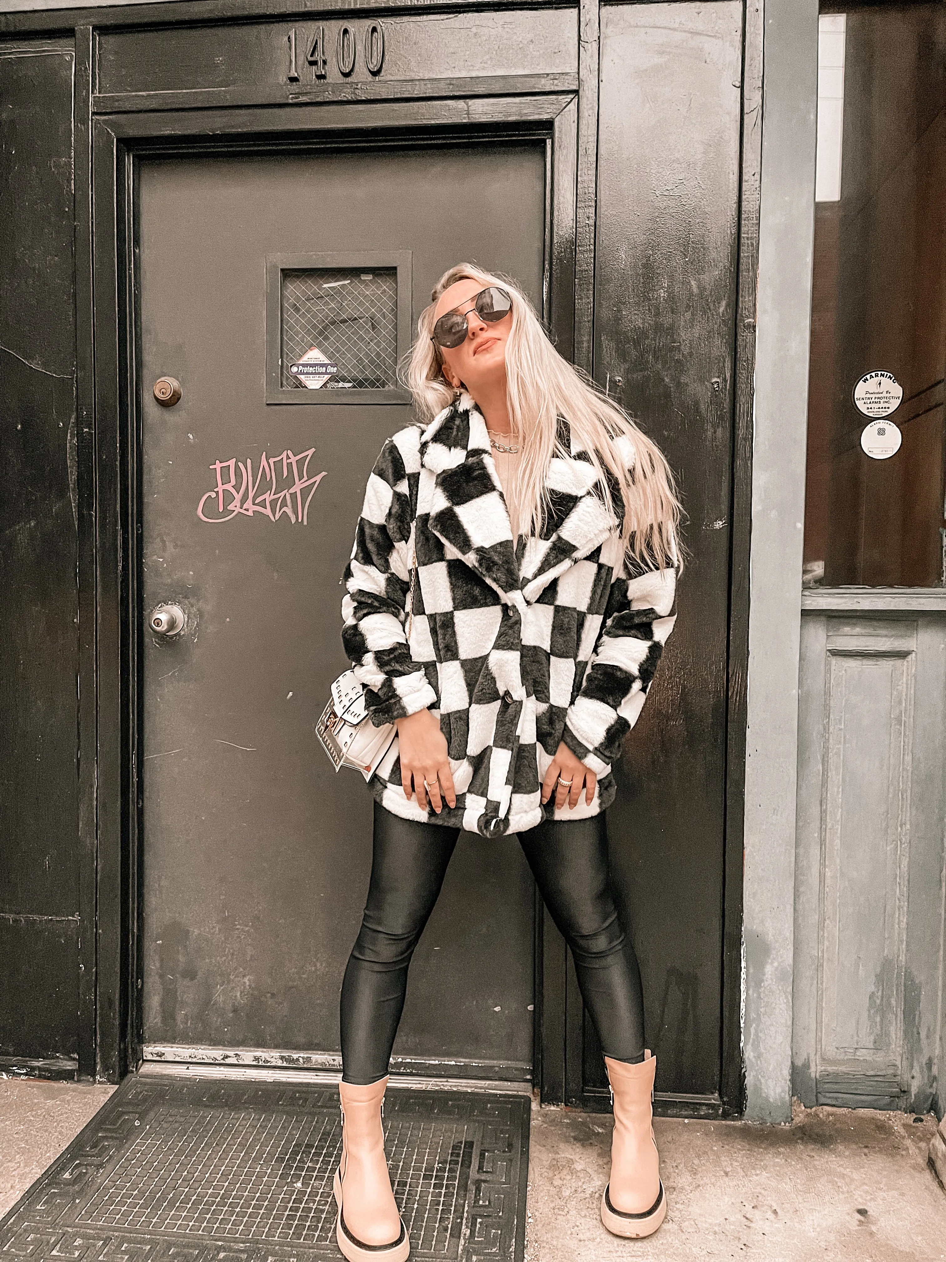Kinda Obsessed Faux Fur Checkerboard Jacket