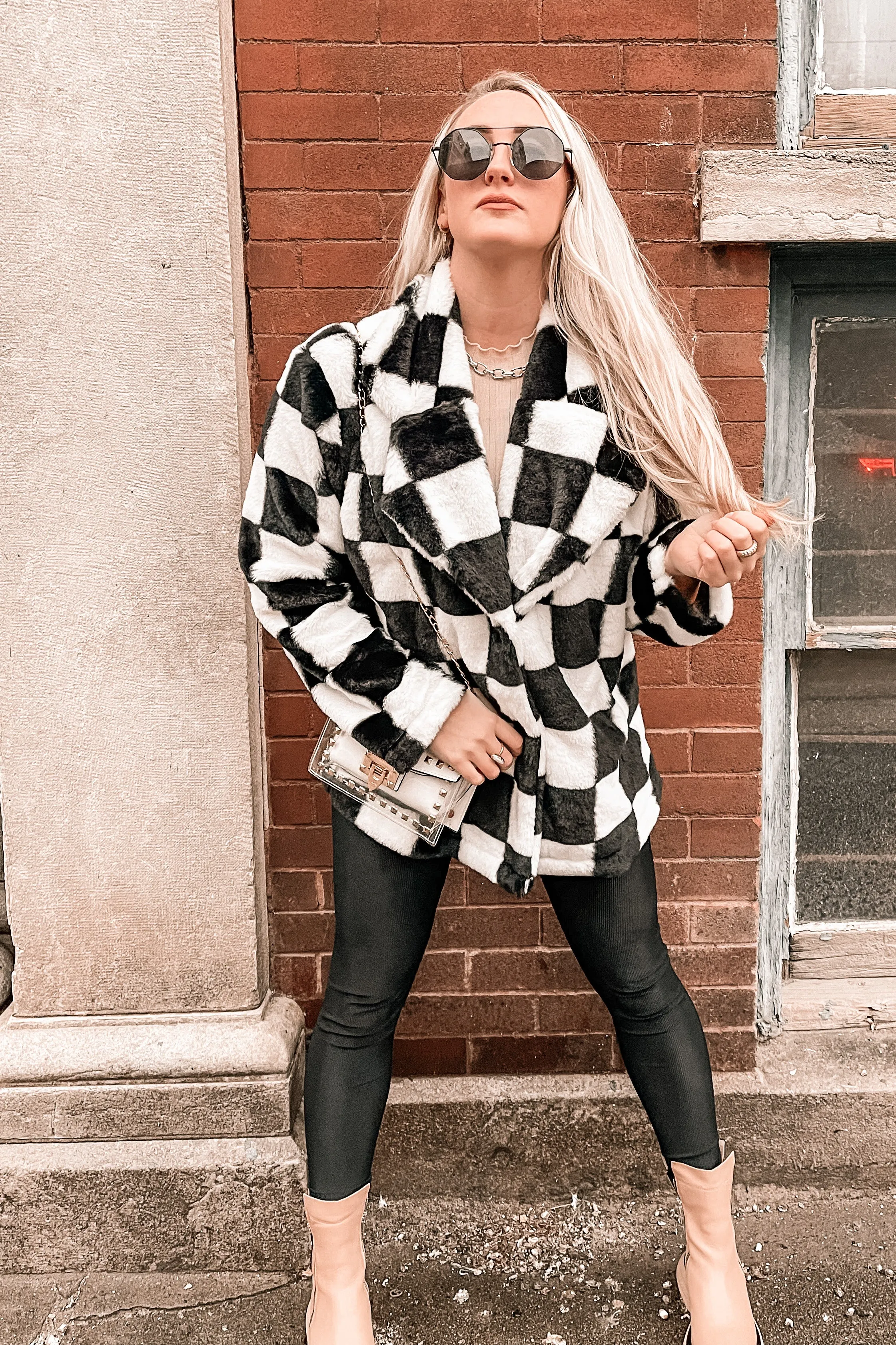 Kinda Obsessed Faux Fur Checkerboard Jacket