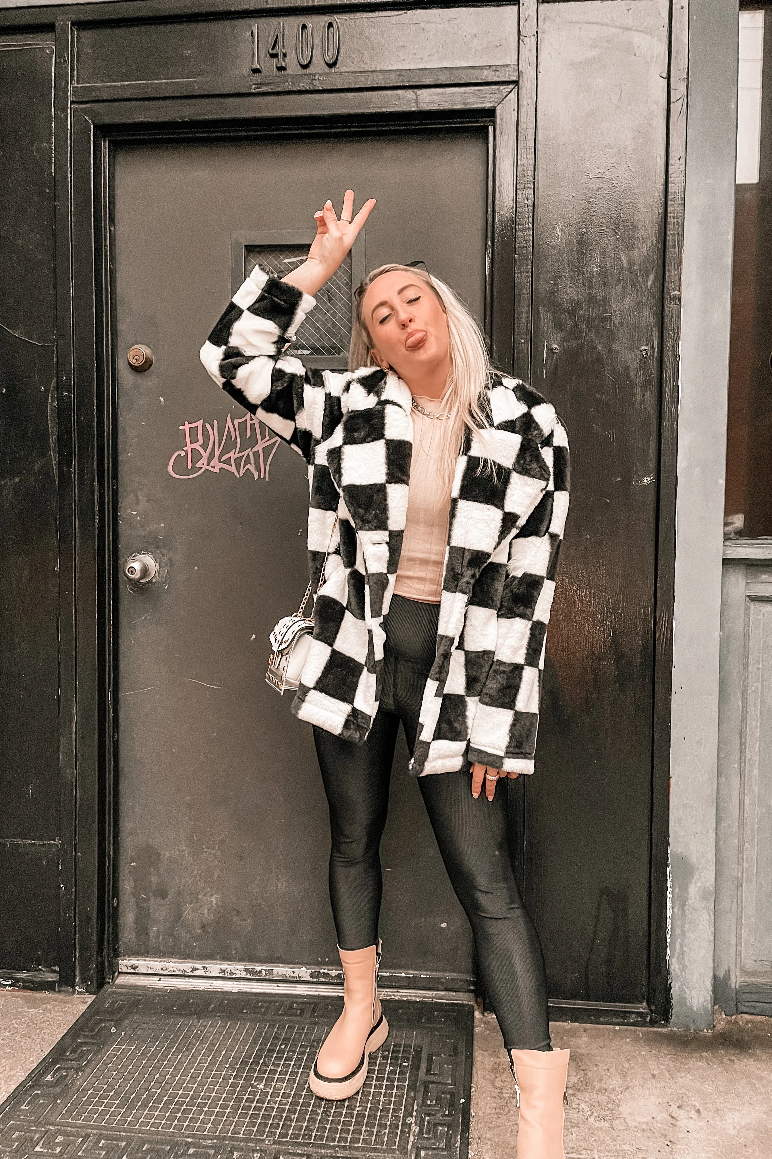 Kinda Obsessed Faux Fur Checkerboard Jacket