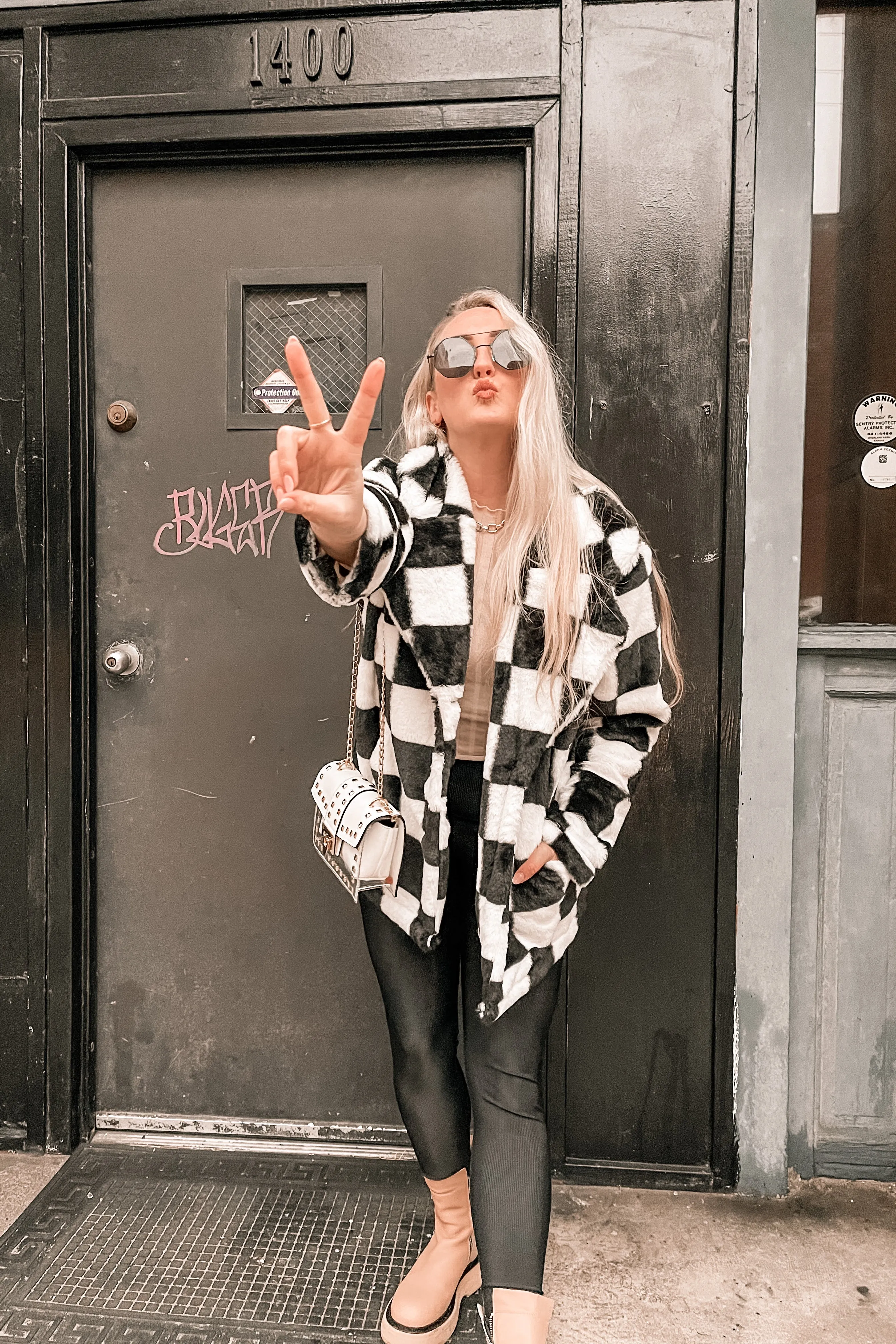 Kinda Obsessed Faux Fur Checkerboard Jacket