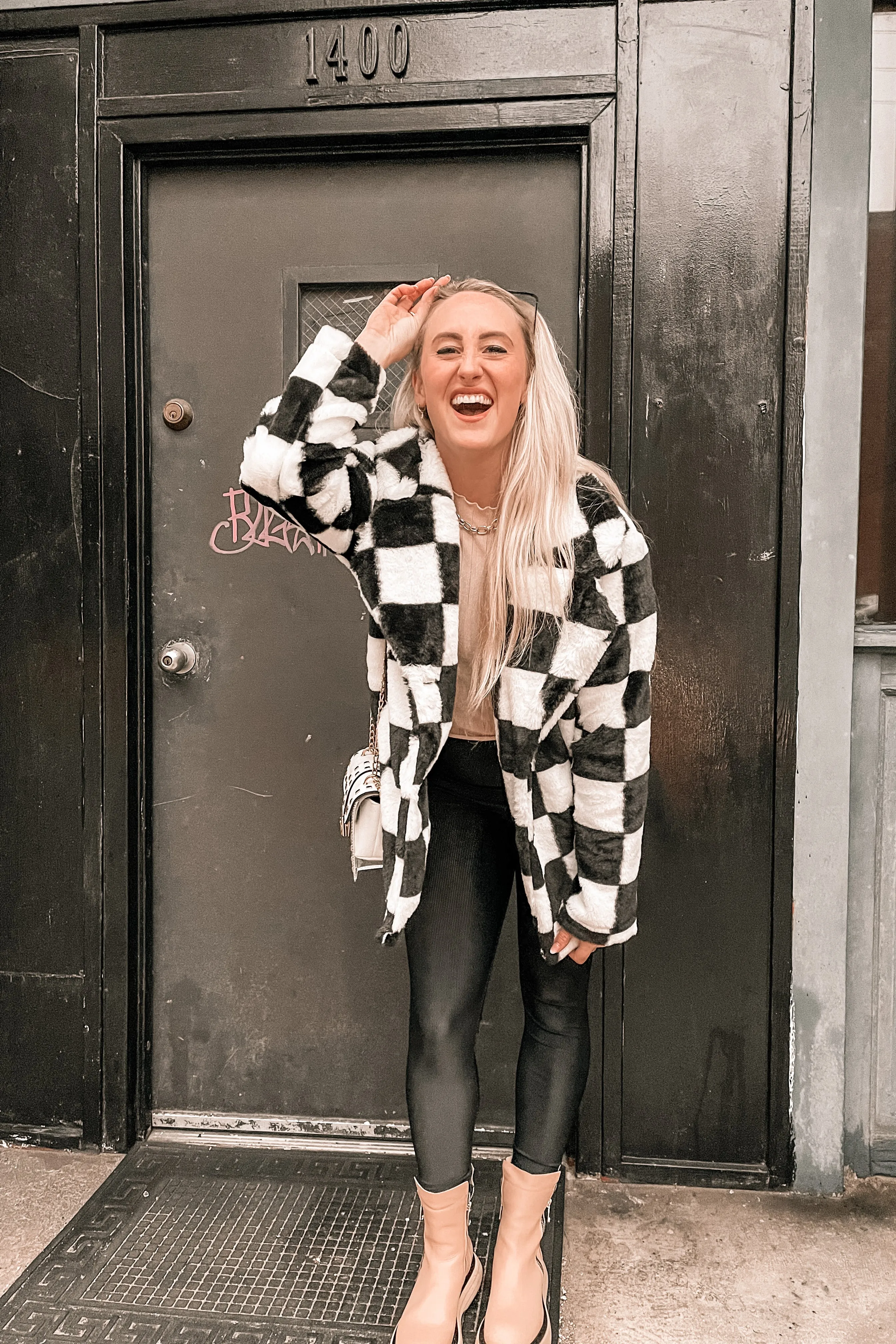 Kinda Obsessed Faux Fur Checkerboard Jacket