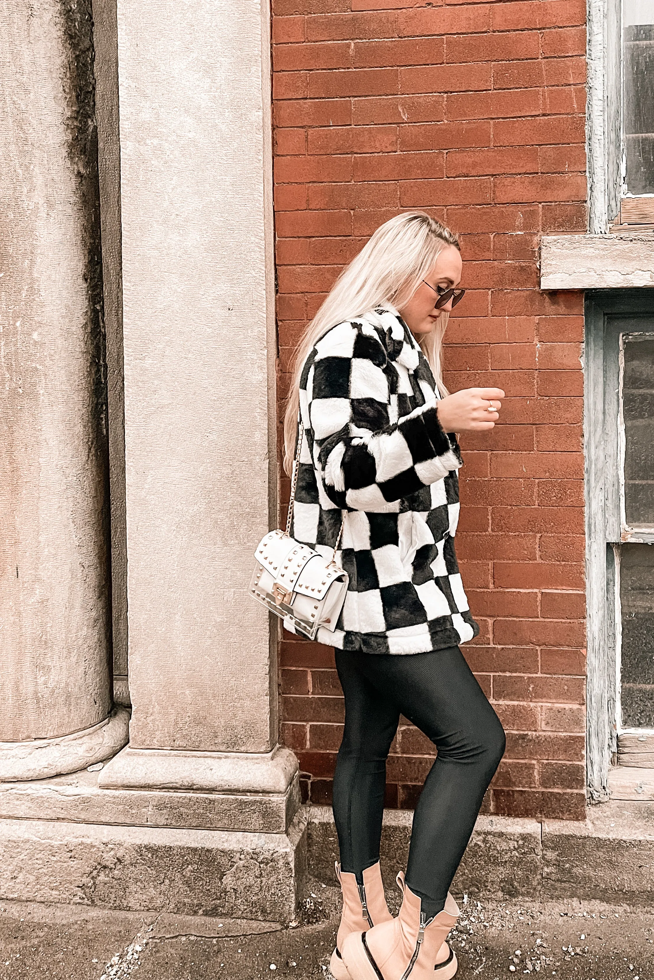Kinda Obsessed Faux Fur Checkerboard Jacket