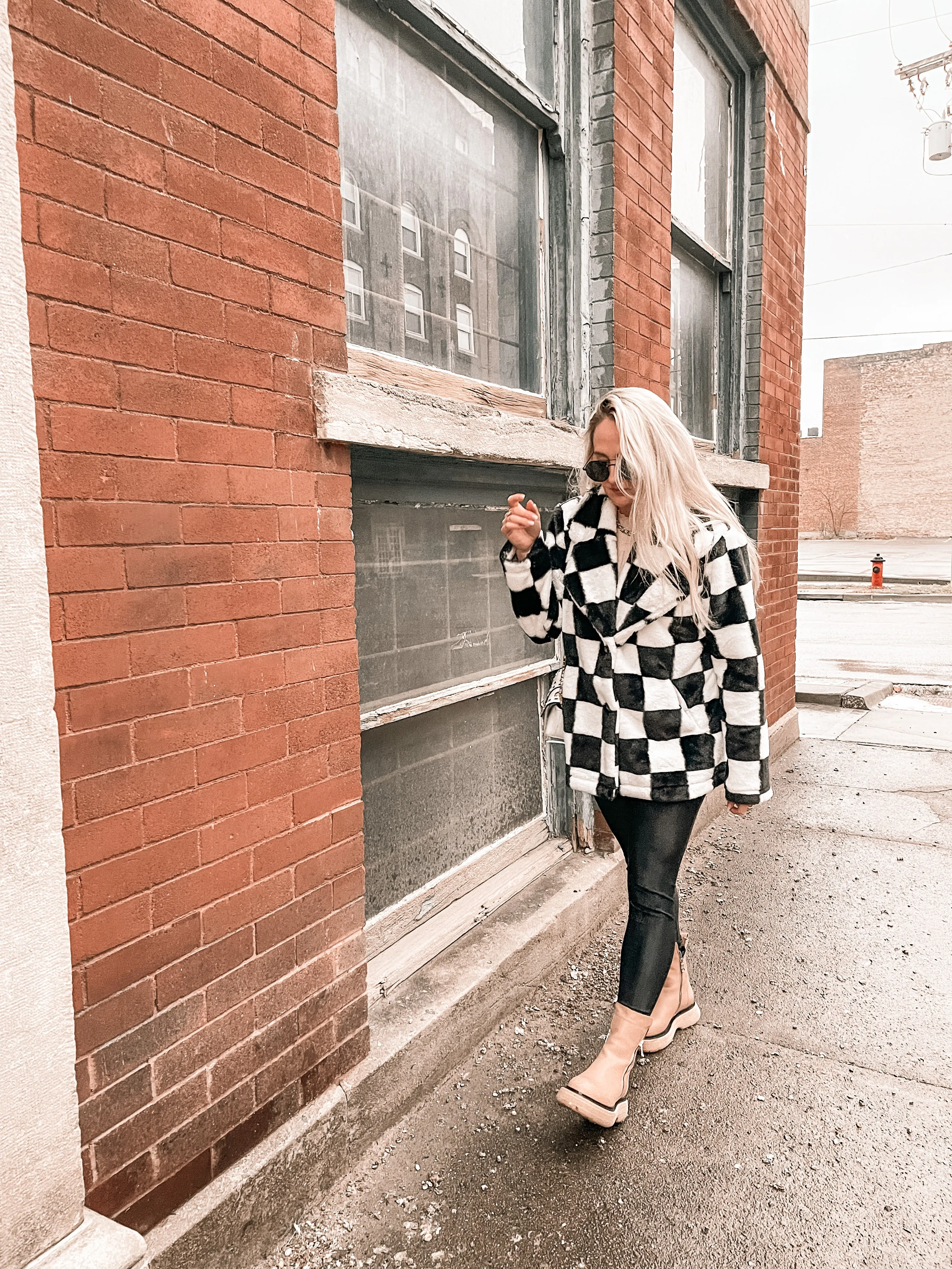 Kinda Obsessed Faux Fur Checkerboard Jacket