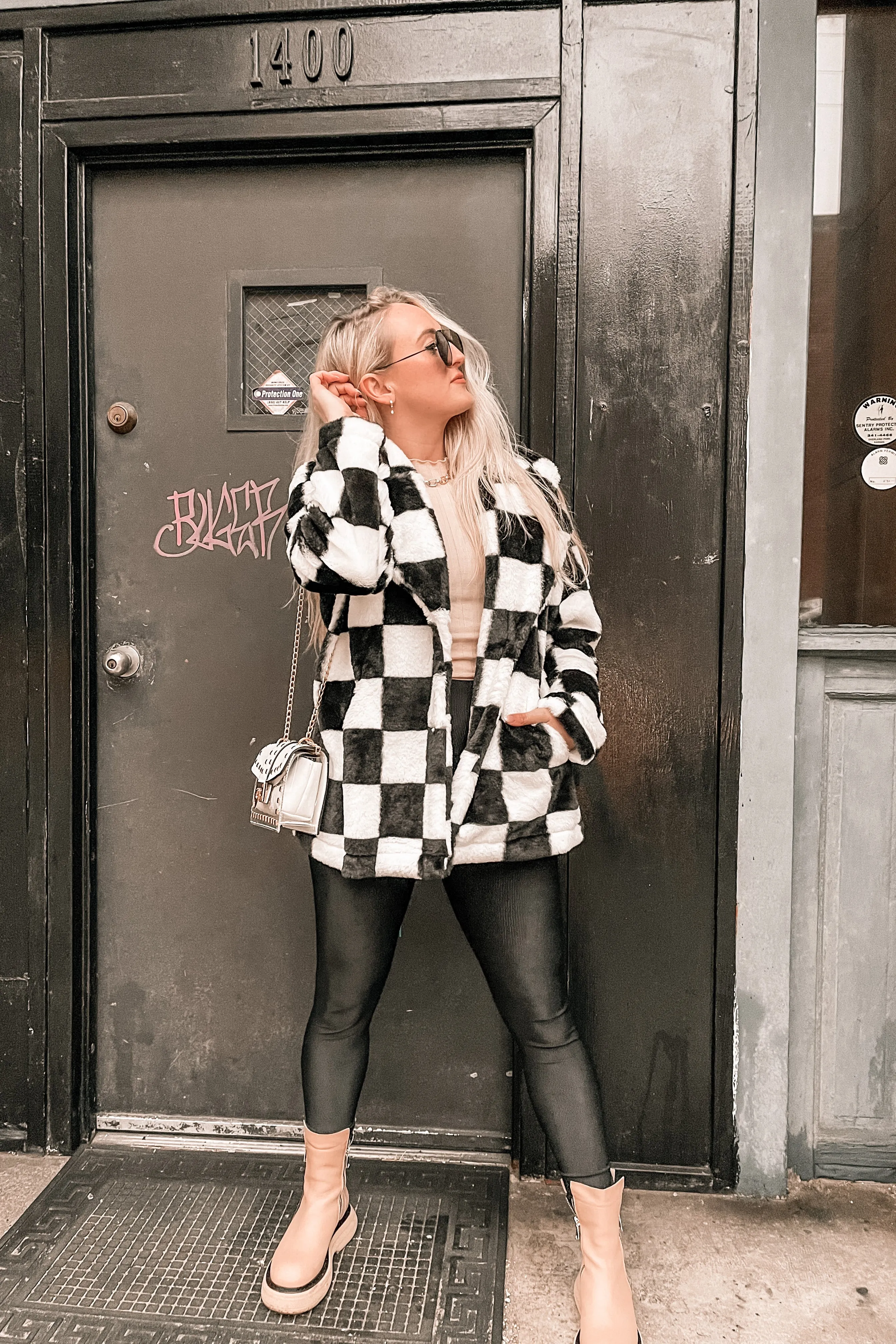 Kinda Obsessed Faux Fur Checkerboard Jacket