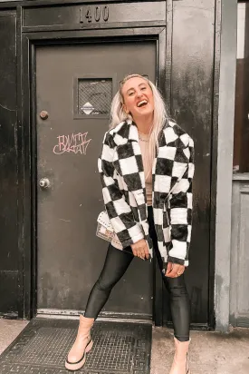 Kinda Obsessed Faux Fur Checkerboard Jacket