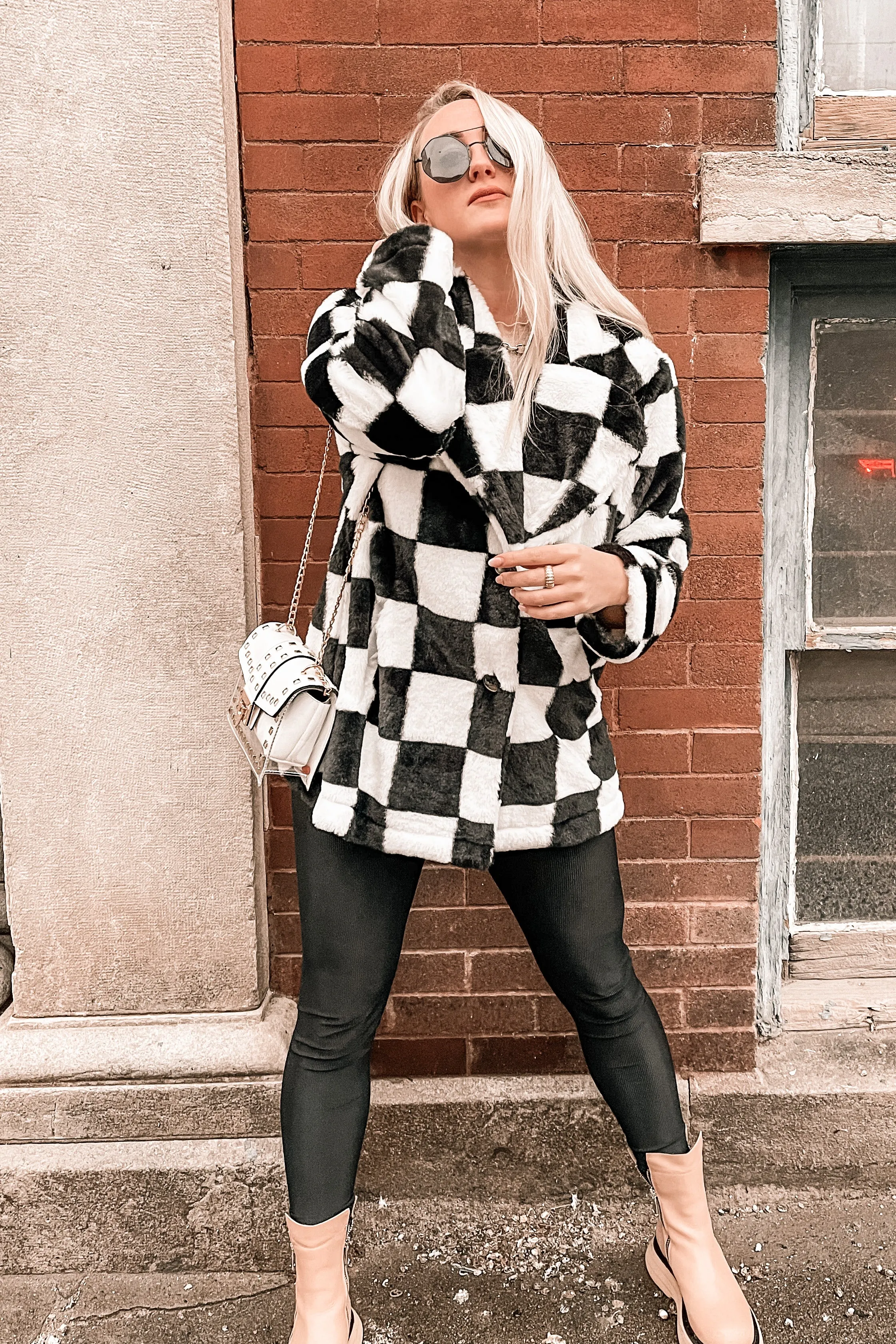 Kinda Obsessed Faux Fur Checkerboard Jacket