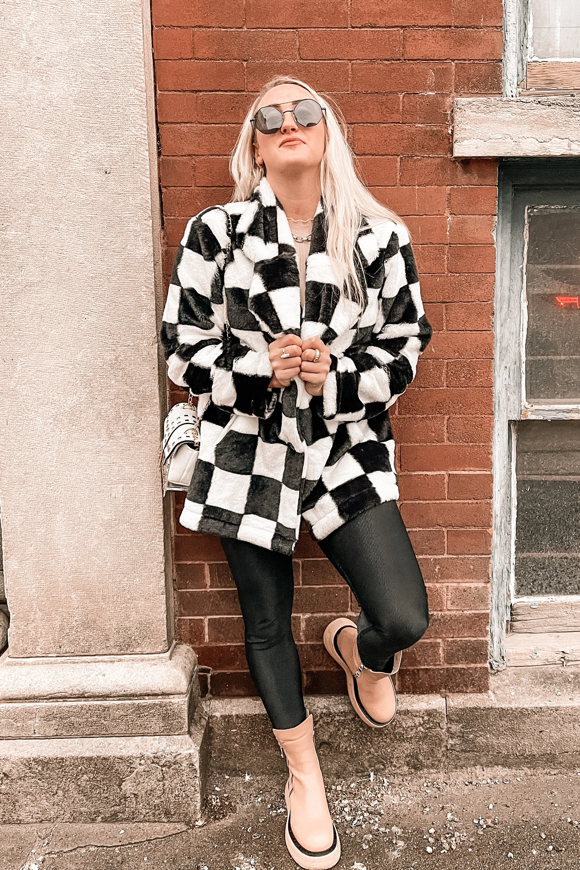 Kinda Obsessed Faux Fur Checkerboard Jacket