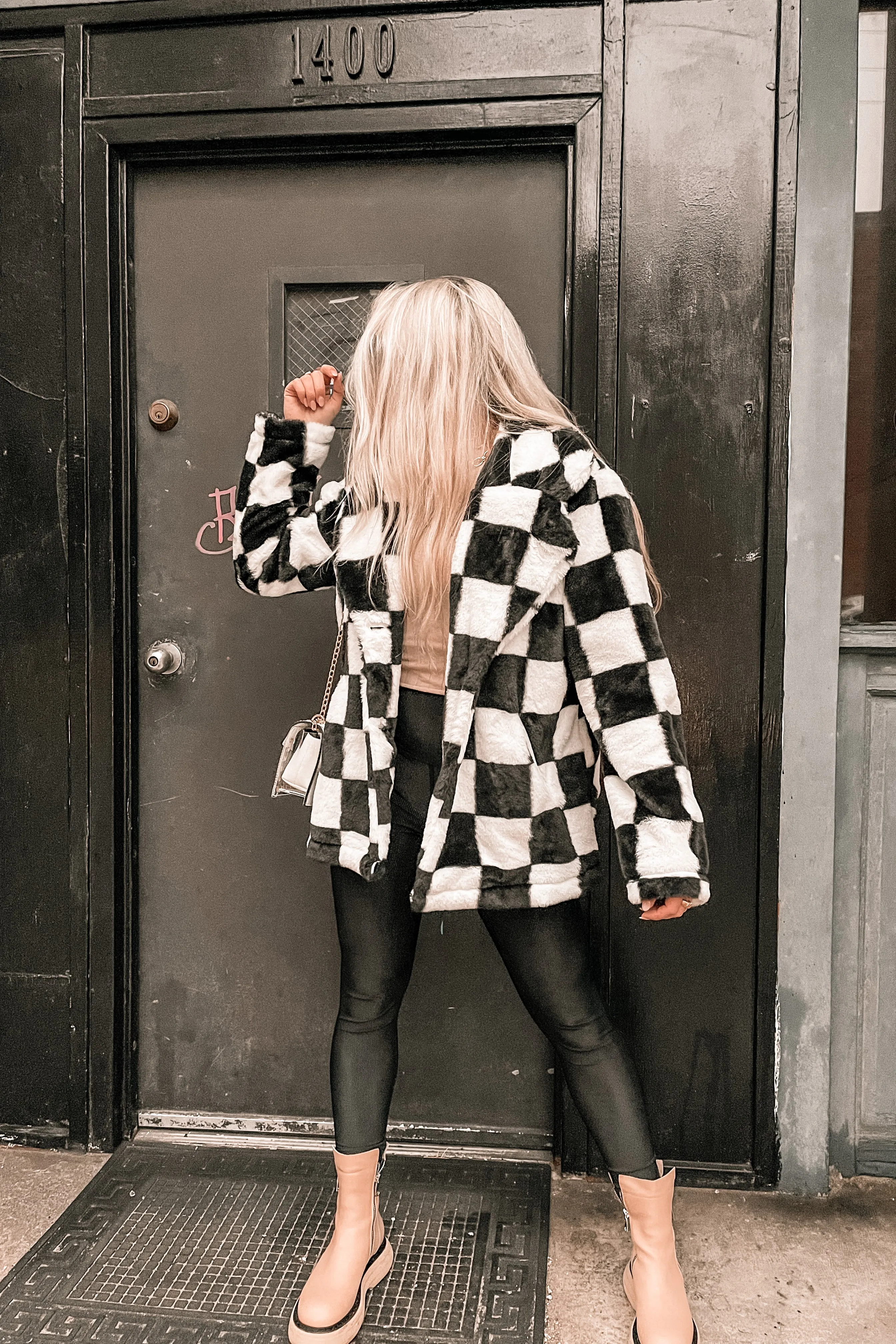Kinda Obsessed Faux Fur Checkerboard Jacket