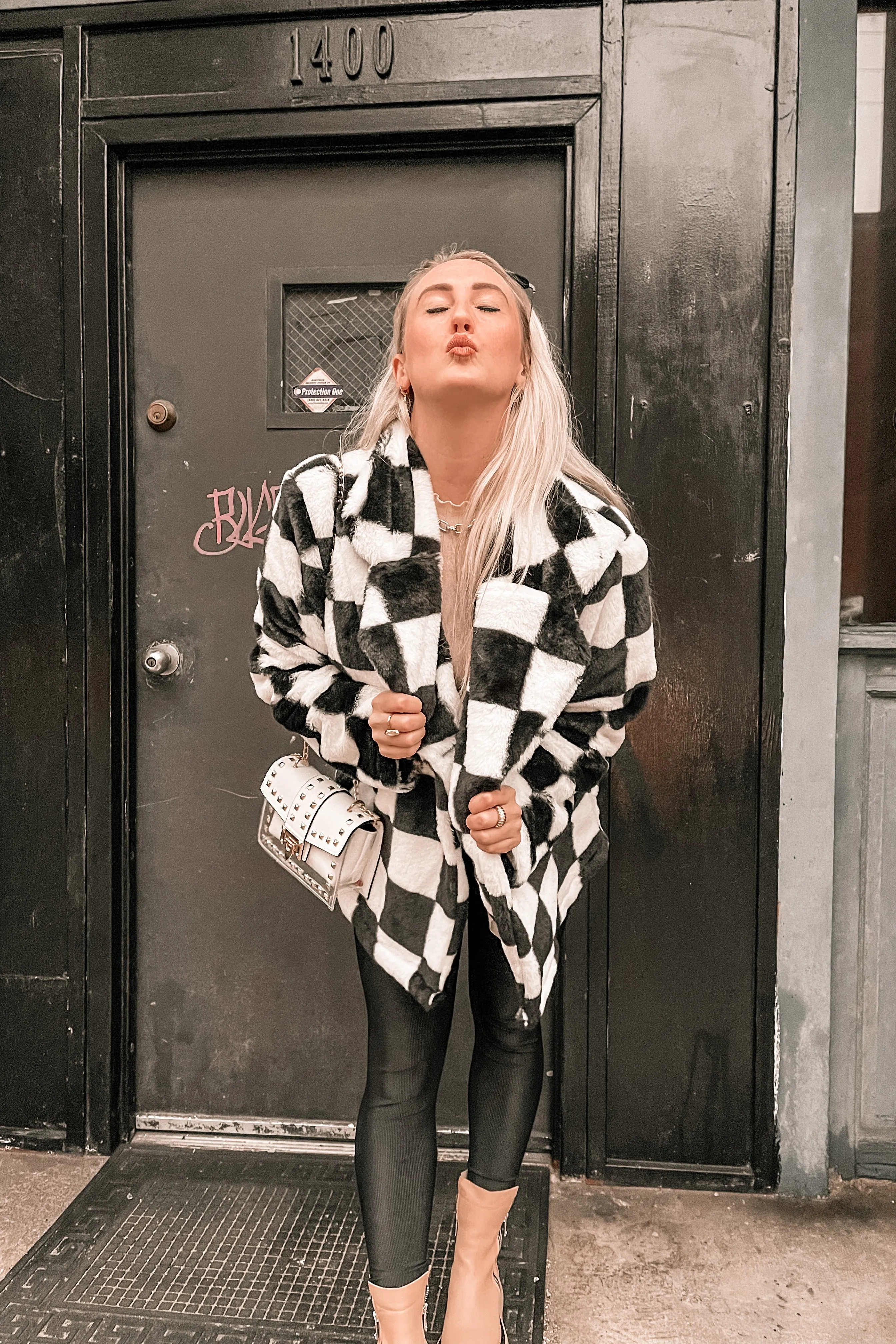 Kinda Obsessed Faux Fur Checkerboard Jacket