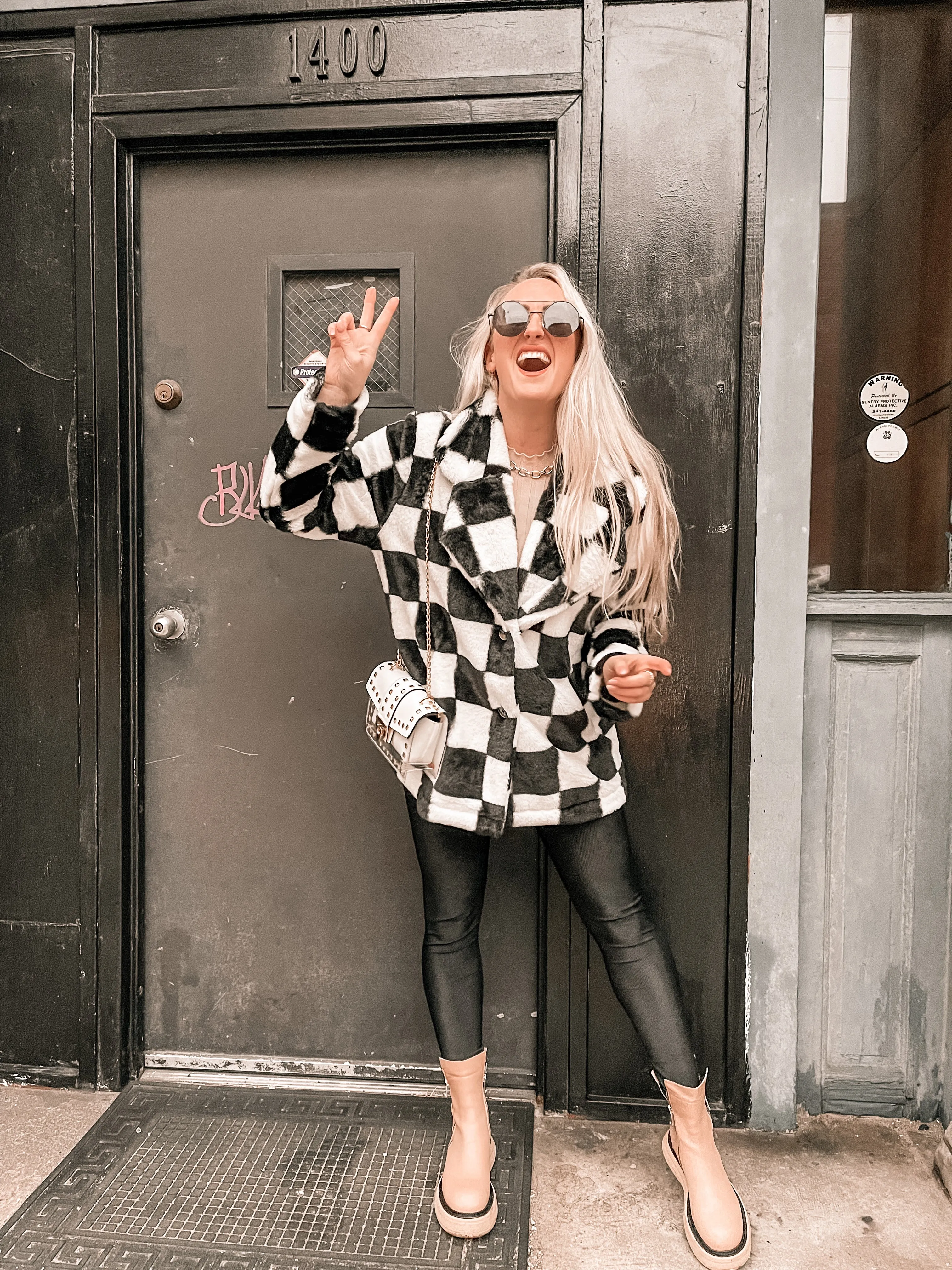 Kinda Obsessed Faux Fur Checkerboard Jacket