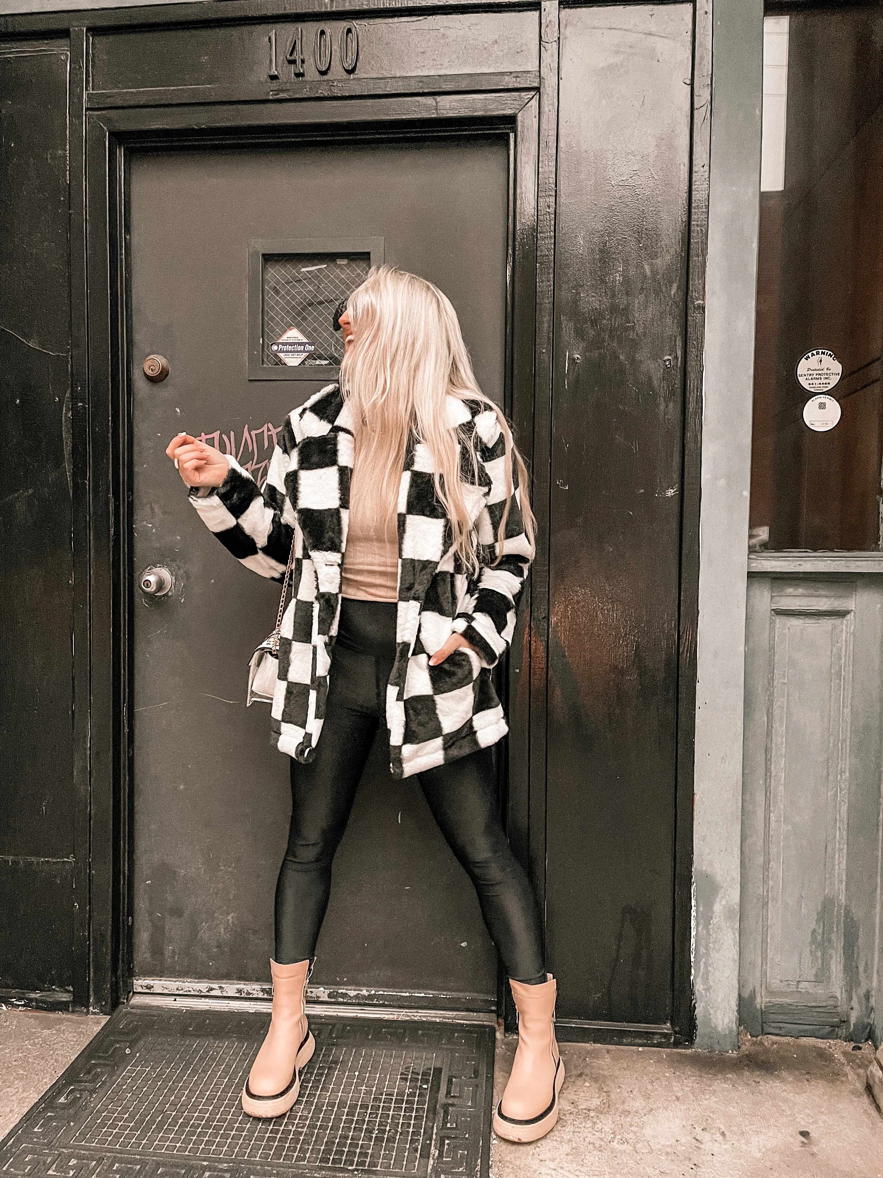 Kinda Obsessed Faux Fur Checkerboard Jacket