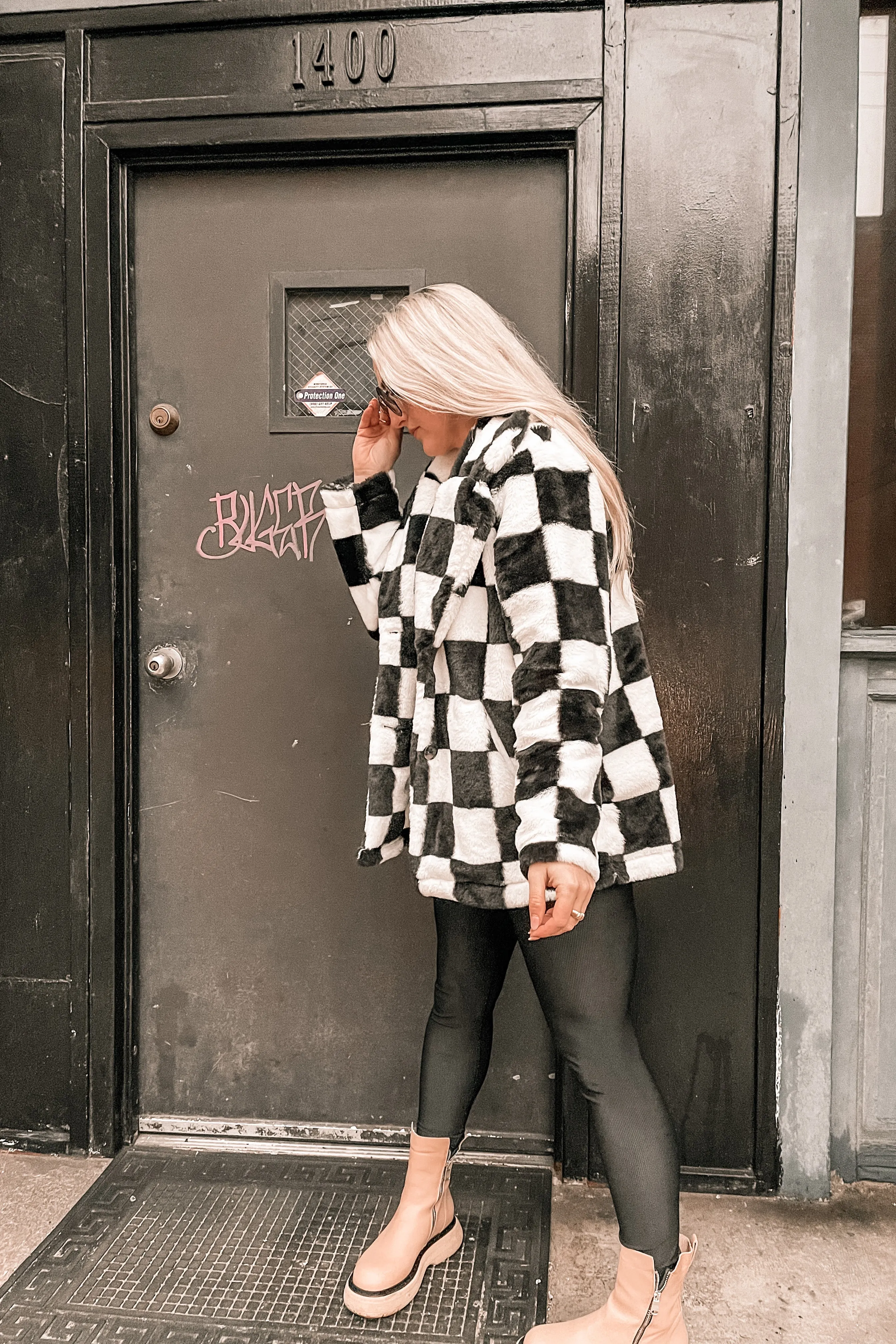 Kinda Obsessed Faux Fur Checkerboard Jacket