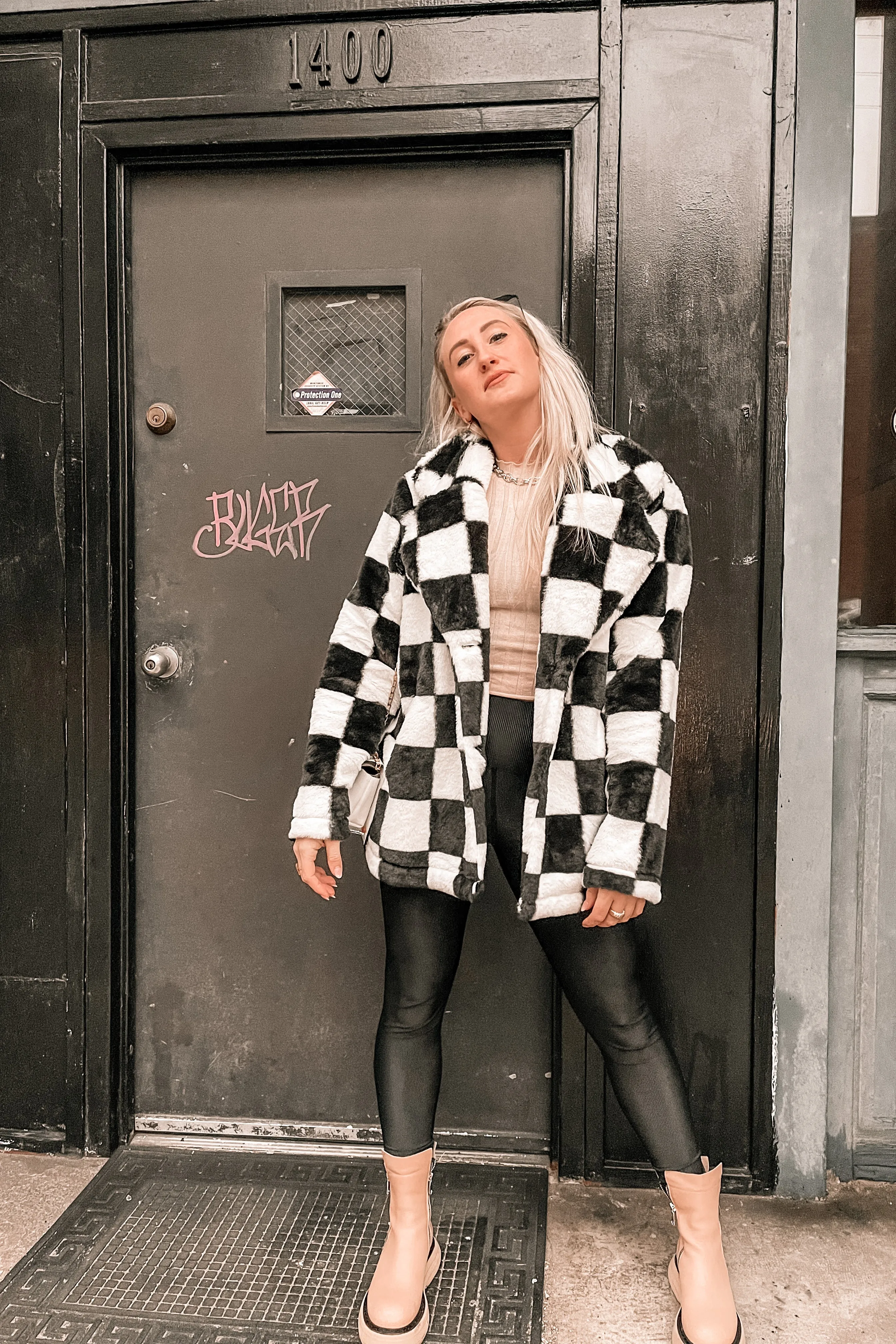 Kinda Obsessed Faux Fur Checkerboard Jacket