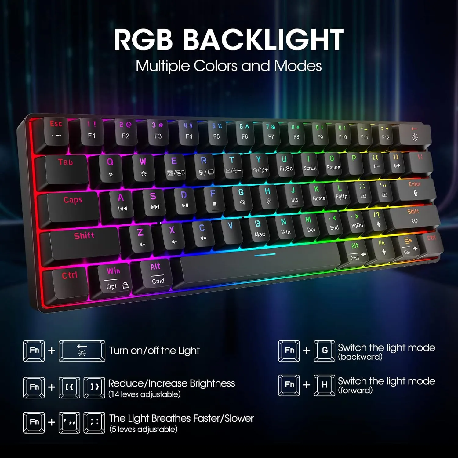 KOORUI Gaming Keyboard 60 Percent, Wired Ultra-Compact Mechanical Keyboard 61 Keys,26 RGB Backlit with Blue Switch Mini Keyboards for Windows MacOS Linux-Easy to Carry On Trip