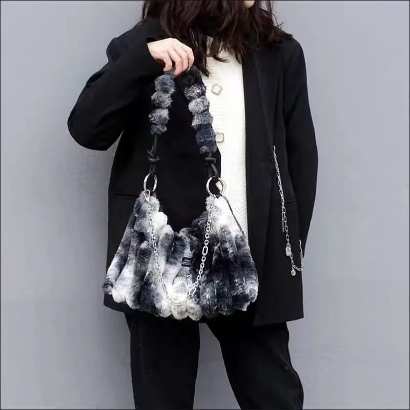 Ladies Plush Retro Crossbody Fur Bag with Soft Fur Exterior