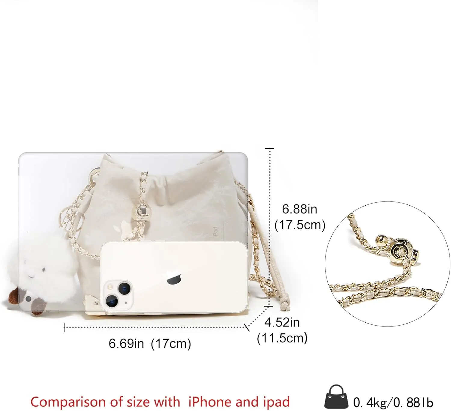 LAORENTOU Suede Designer Crossbody Bag for Women, Bucket Style Shoulder Bag for Ladies, Medium Size Purse with Chain Strap