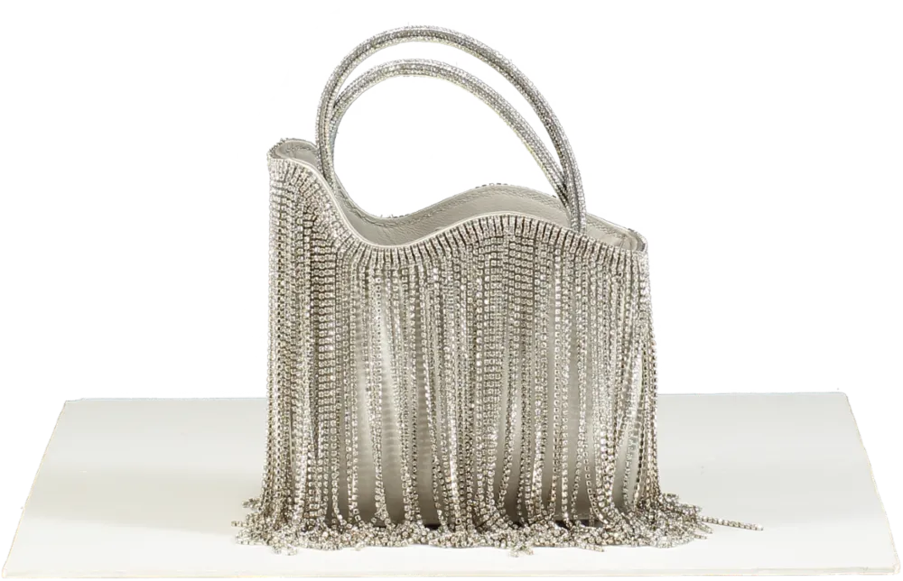 Le Silla Ivy Silver Rhinestone Fringe Mini Bag