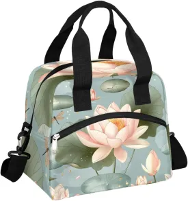 Lotus Lunch Bag Lotus Flowers Pond Lunch Bag Reusable Lunch Box Leak Proof Cooler Bag With Adjustable Shoulder Strap