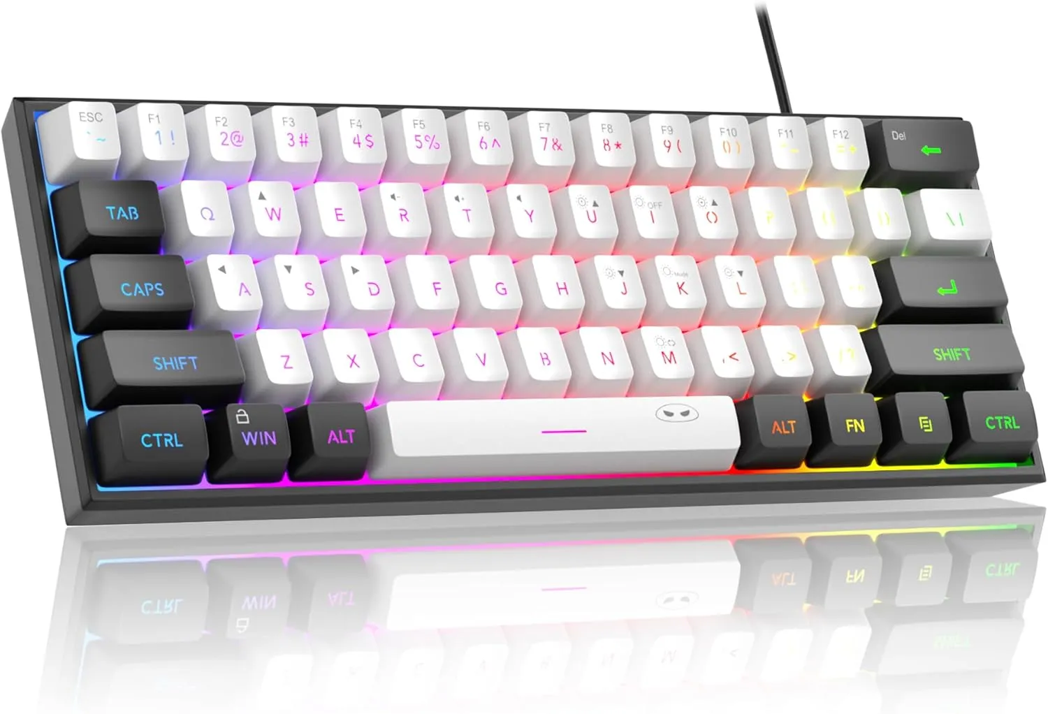MageGee Mini 60% Gaming Keyboard, RGB Backlit 61 Key Ultra-Compact Keyboard, TS91 Ergonomic Waterproof Mechanical Feeling Office Computer Keyboard for PC, MAC, PS4, Xbox ONE Gamer(Black White)