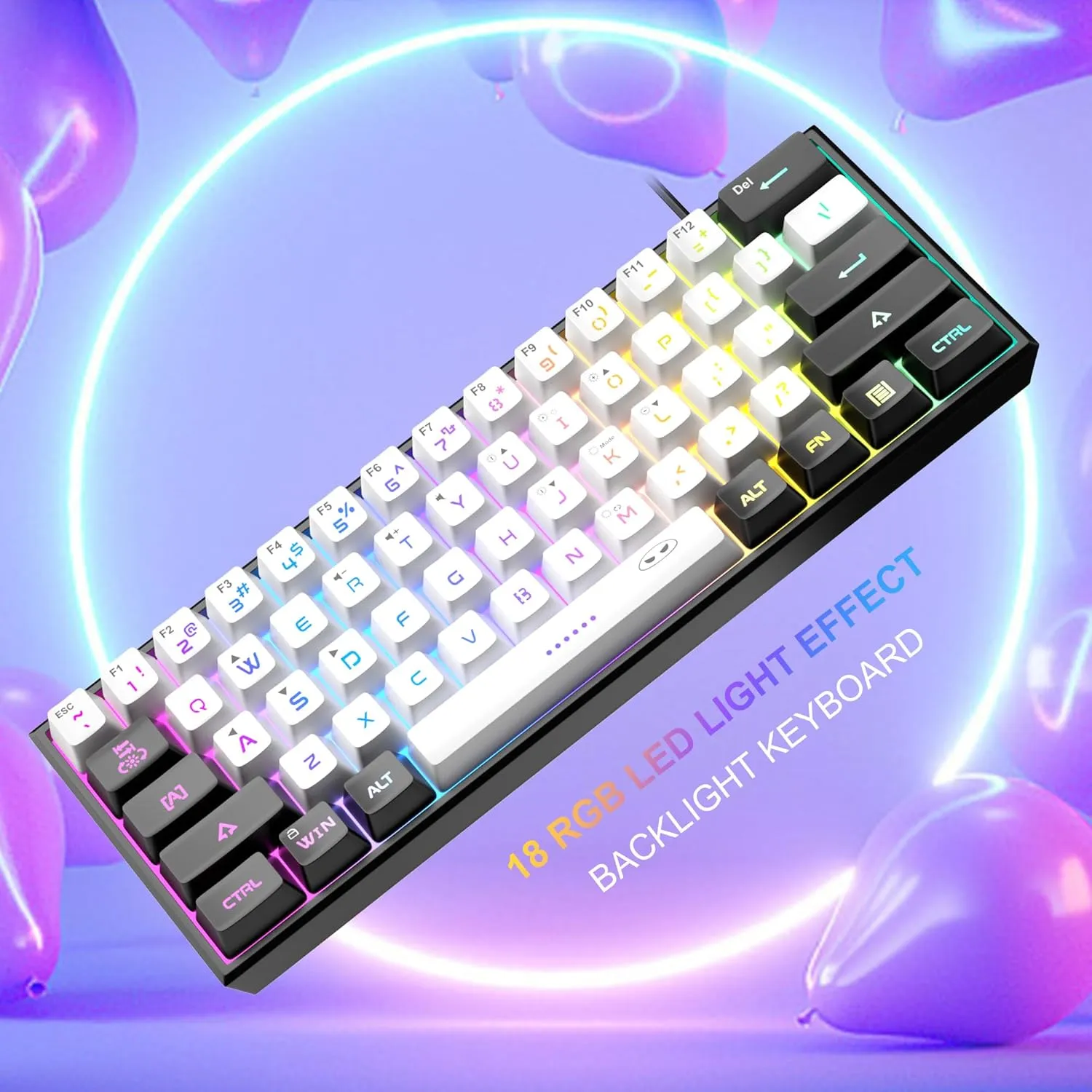 MageGee Mini 60% Gaming Keyboard, RGB Backlit 61 Key Ultra-Compact Keyboard, TS91 Ergonomic Waterproof Mechanical Feeling Office Computer Keyboard for PC, MAC, PS4, Xbox ONE Gamer(Black White)