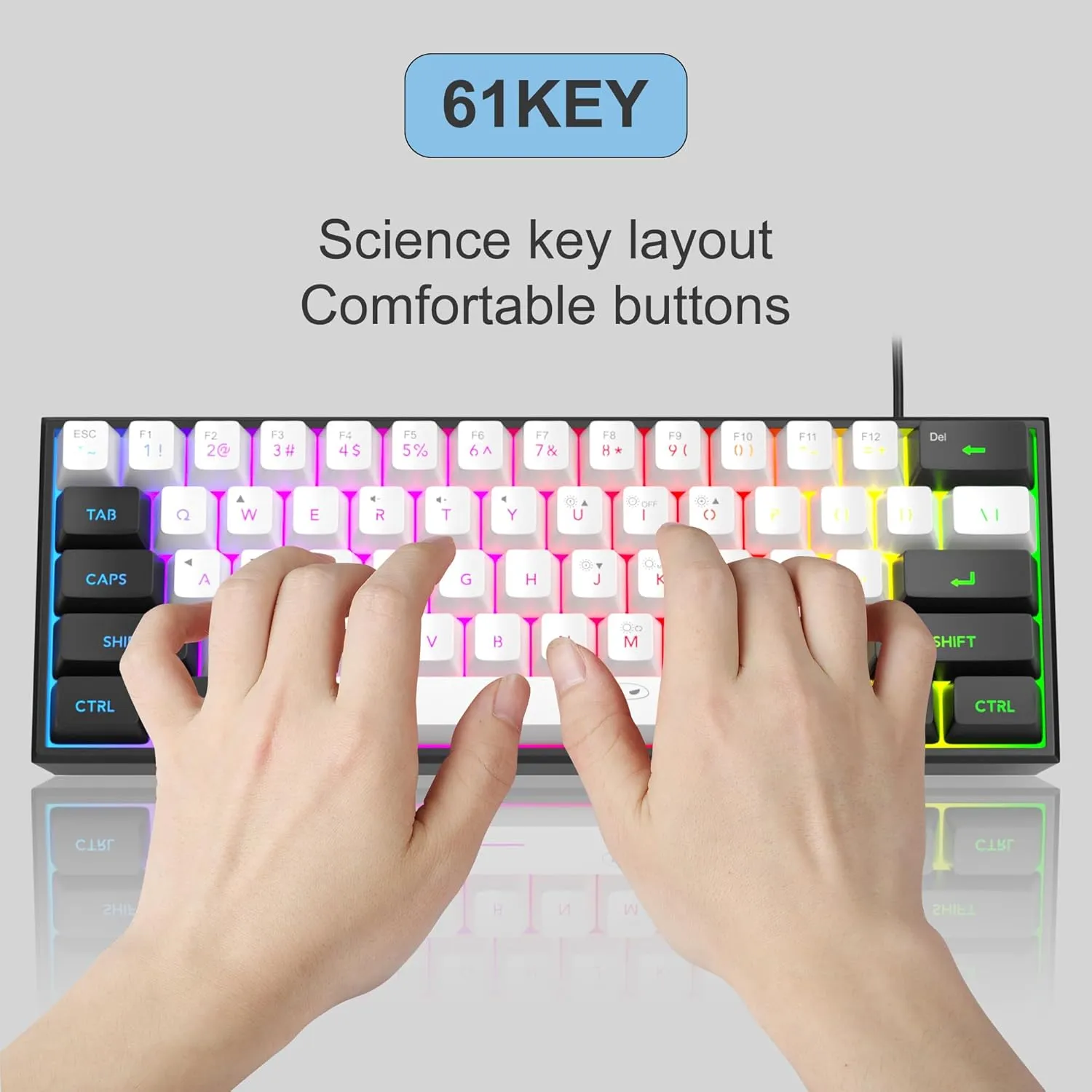 MageGee Mini 60% Gaming Keyboard, RGB Backlit 61 Key Ultra-Compact Keyboard, TS91 Ergonomic Waterproof Mechanical Feeling Office Computer Keyboard for PC, MAC, PS4, Xbox ONE Gamer(Black White)