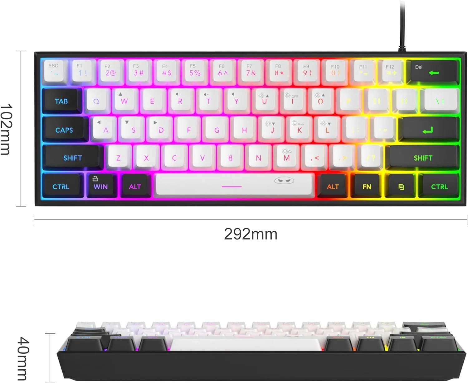 MageGee Mini 60% Gaming Keyboard, RGB Backlit 61 Key Ultra-Compact Keyboard, TS91 Ergonomic Waterproof Mechanical Feeling Office Computer Keyboard for PC, MAC, PS4, Xbox ONE Gamer(Black White)