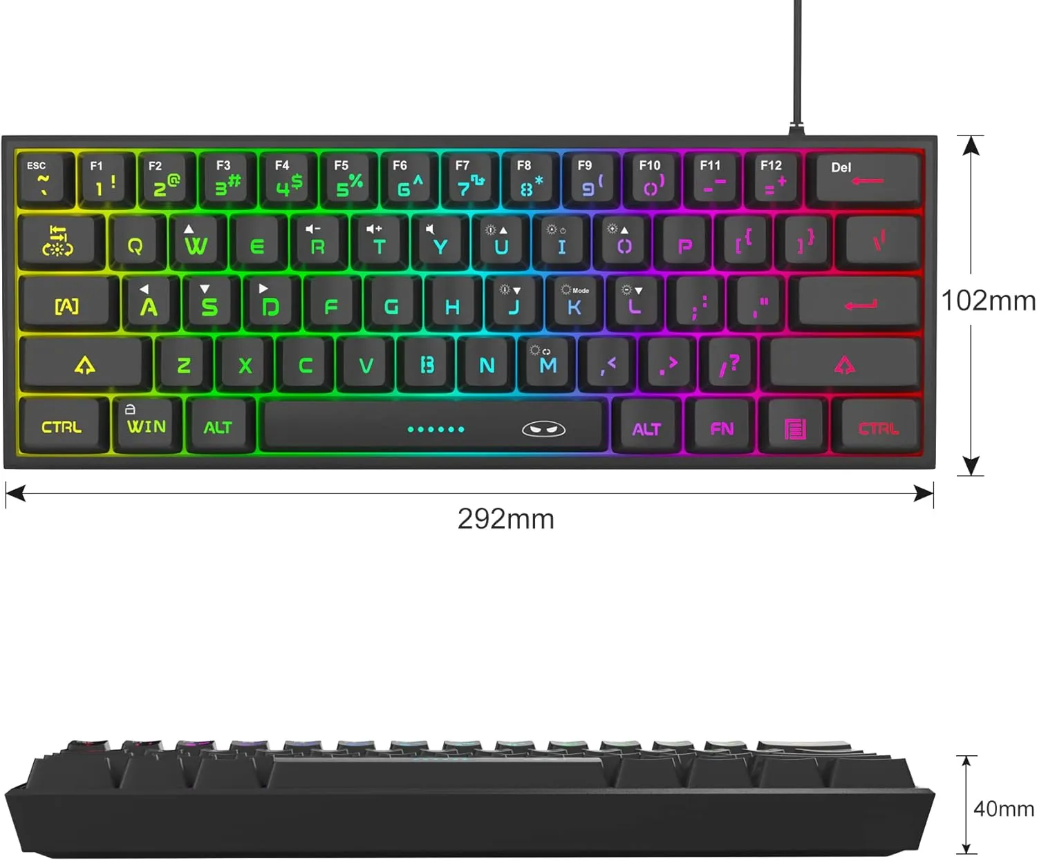 MageGee Mini 60% Gaming Keyboard, RGB Backlit 61 Key Ultra-Compact Keyboard, TS91 Ergonomic Waterproof Mechanical Feeling Office Computer Keyboard for PC, MAC, PS4, Xbox ONE Gamer(Black)