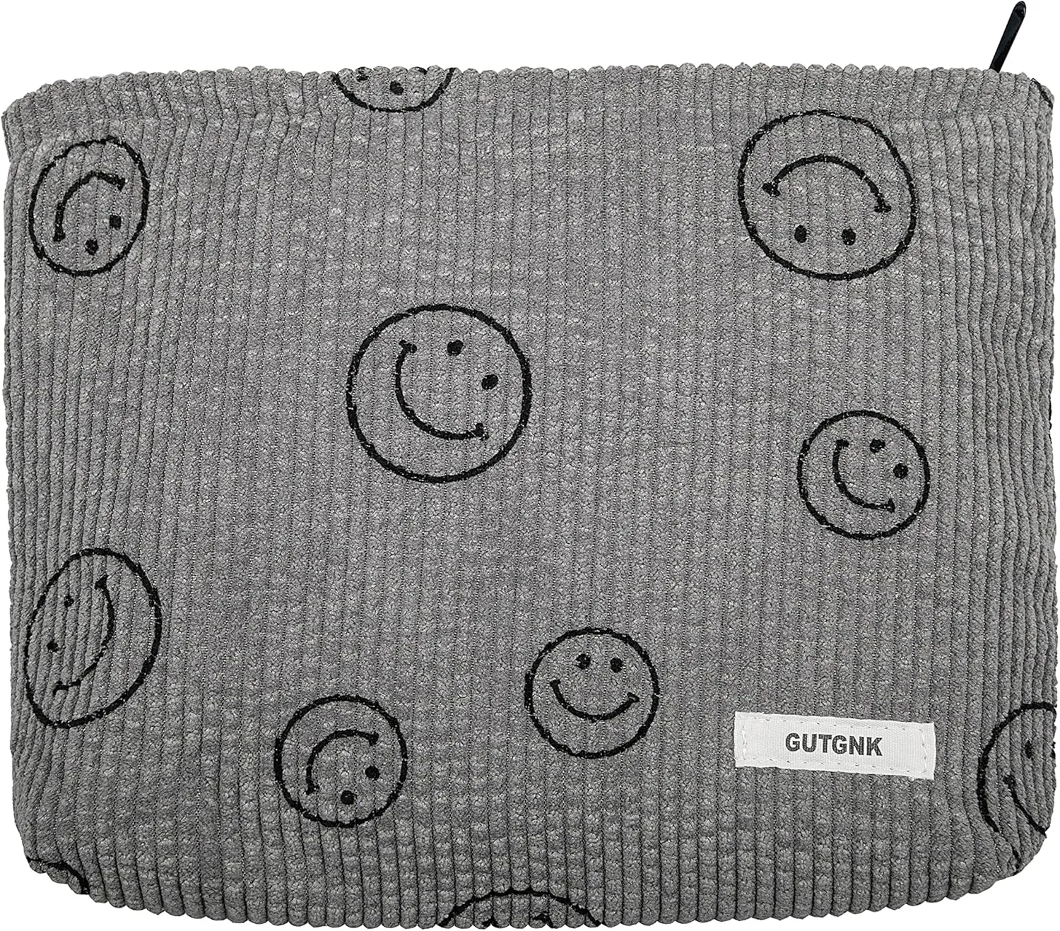Makeup bag for Women, Corduroy Cosmetic Bag Aesthetic Design Ladies Tote Bag,Cute Smiley Face Makeup Organizer with Zipper - Gray