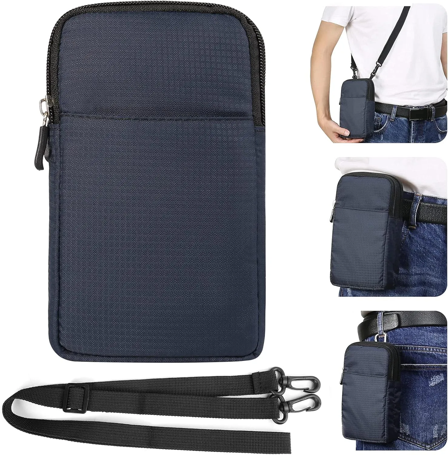 Men Nylon Cell Phone Crossbody Purse Bag Waist Pouch Compatible for Galaxy S25 Ultra S24 Ultra Note 20 S25  S24  S24 FE S23 FE A16 A35 A55 / iPhone 16 Pro Max 16 Plus/Pixel 9 Pro 8a (Blue)