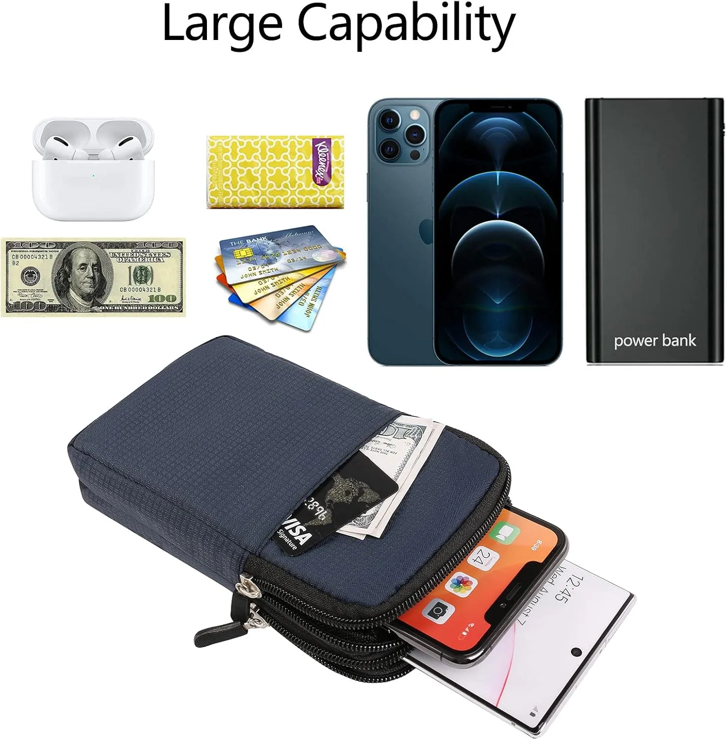 Men Nylon Cell Phone Crossbody Purse Bag Waist Pouch Compatible for Galaxy S25 Ultra S24 Ultra Note 20 S25  S24  S24 FE S23 FE A16 A35 A55 / iPhone 16 Pro Max 16 Plus/Pixel 9 Pro 8a (Blue)