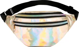 Metallic Color Holographic Fanny Pack Shiny Waist Packs Waterproof Belt Bag with Adjustable Belt for Women Men (Gold)