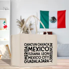 Mexico Cotton Canvas Tote Bag Cancun Trip Bag Mexico Wedding Welcome Bag Party Favor Bags (MXTB1003)
