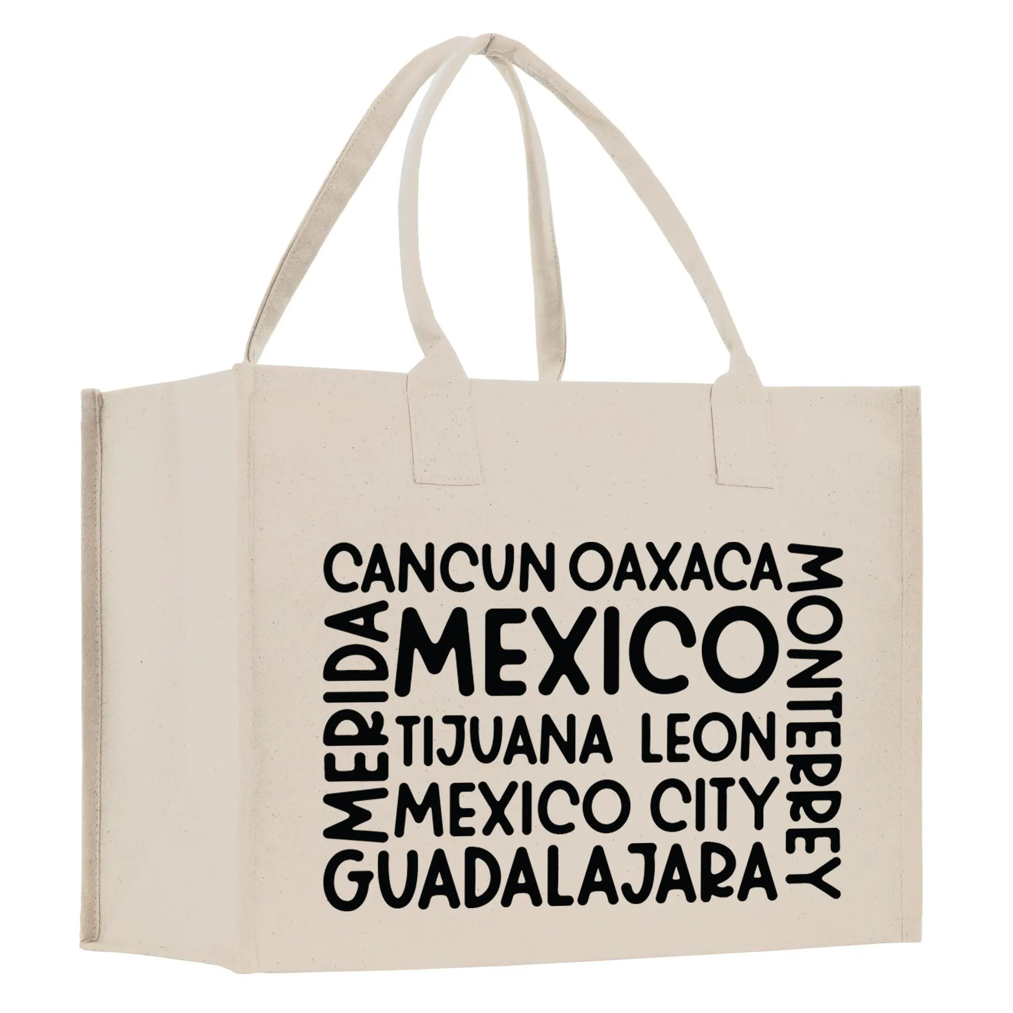 Mexico Cotton Canvas Tote Bag Cancun Trip Bag Mexico Wedding Welcome Bag Party Favor Bags (MXTB1003)