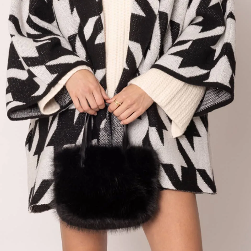 Mini Square Faux Fur Crossbody Tote Bag