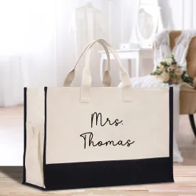 Mrs. Last Name XL Tote Bag Personalized Wedding Tote Bridal Shower Gift Honeymoon Gift Custom Wedding Gift Bridesmaid Gift (WTB1006)